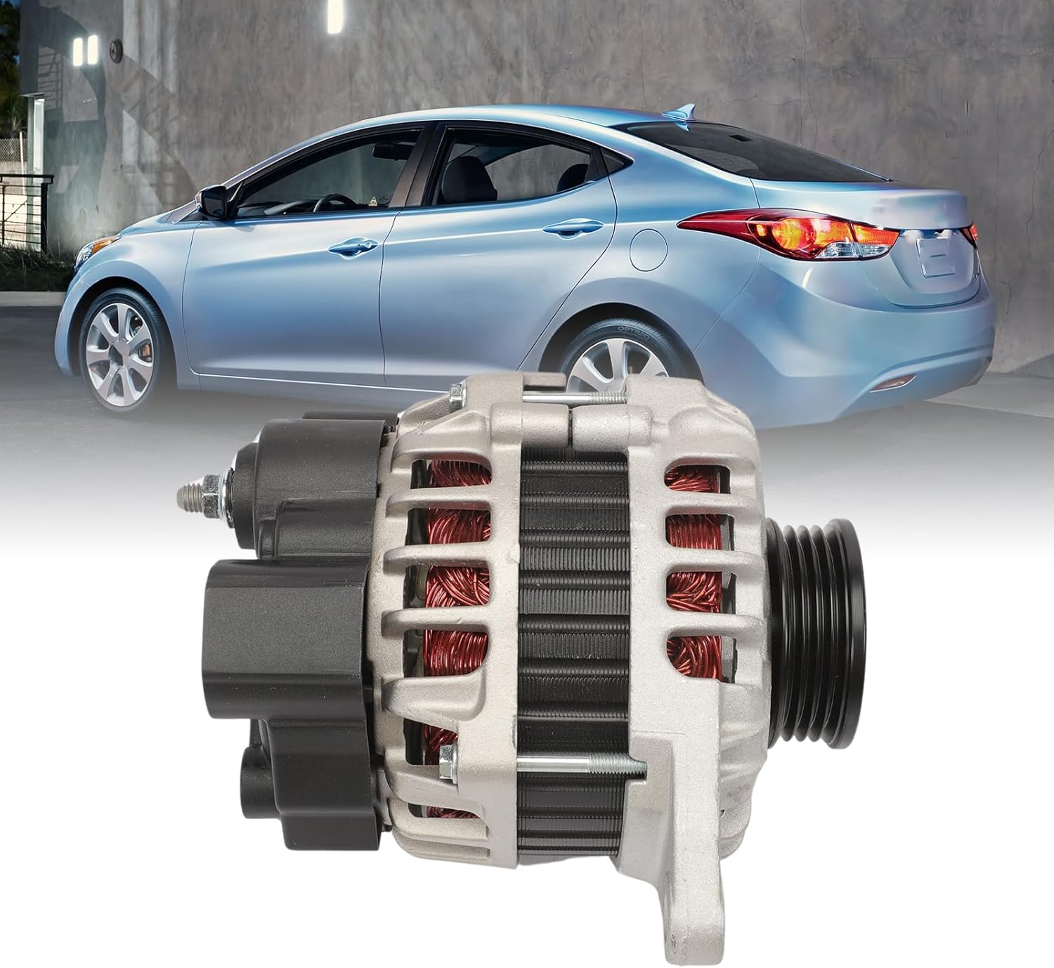 Alternator for 2007-2012 Hyundai Elantra 2.0L, 2010-2011 Kia Soul 2.0L, 2007-2009 Spectra L4 Spectra5 2.0L, 90A 12V 4-Groove Pulley Replace# 11311N 2655635 600162 AVA0102 40046020 40046031