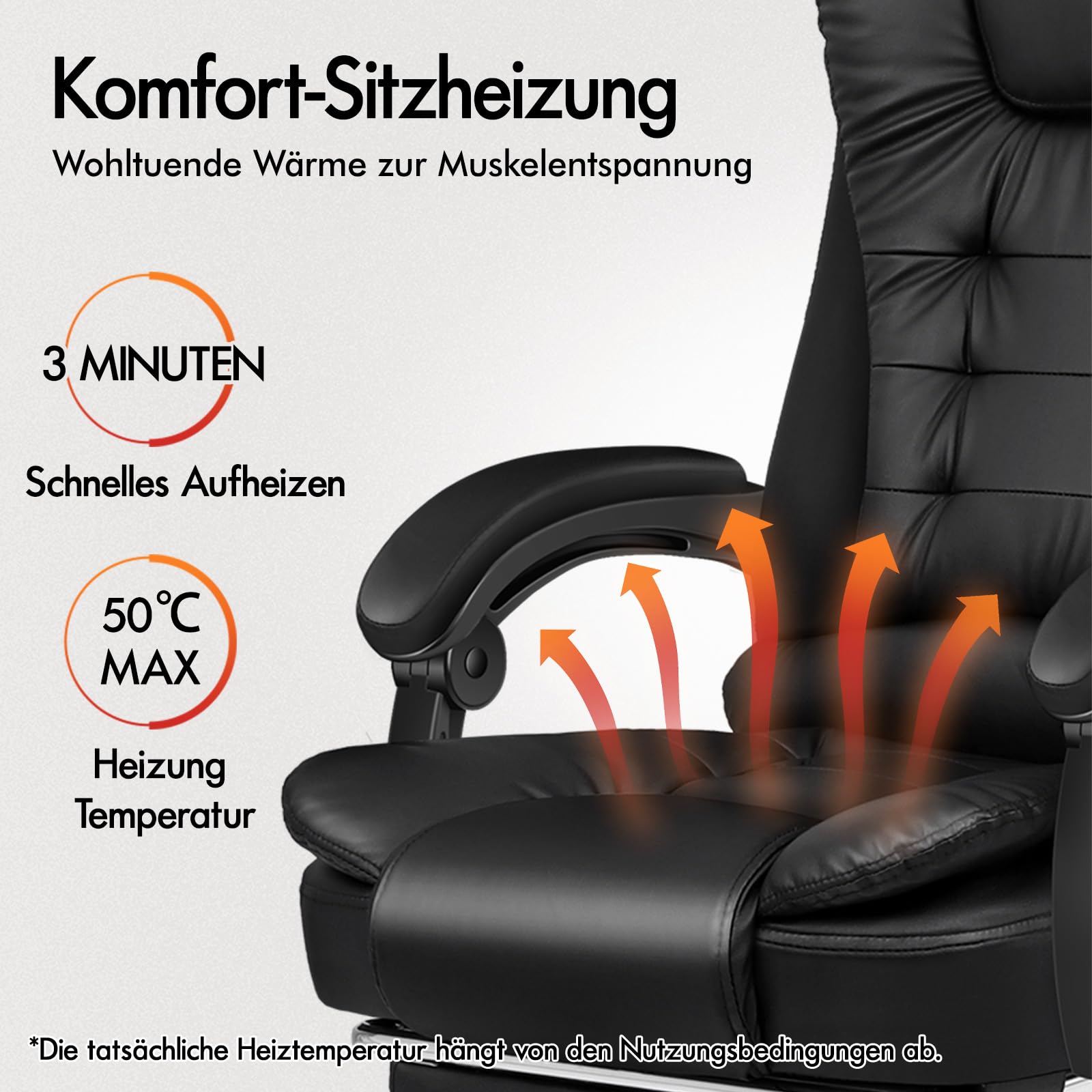 ALFORDSON Ergonomisch Bürostuhl Massage Wärmefunktion,PU-Leder Schwarz