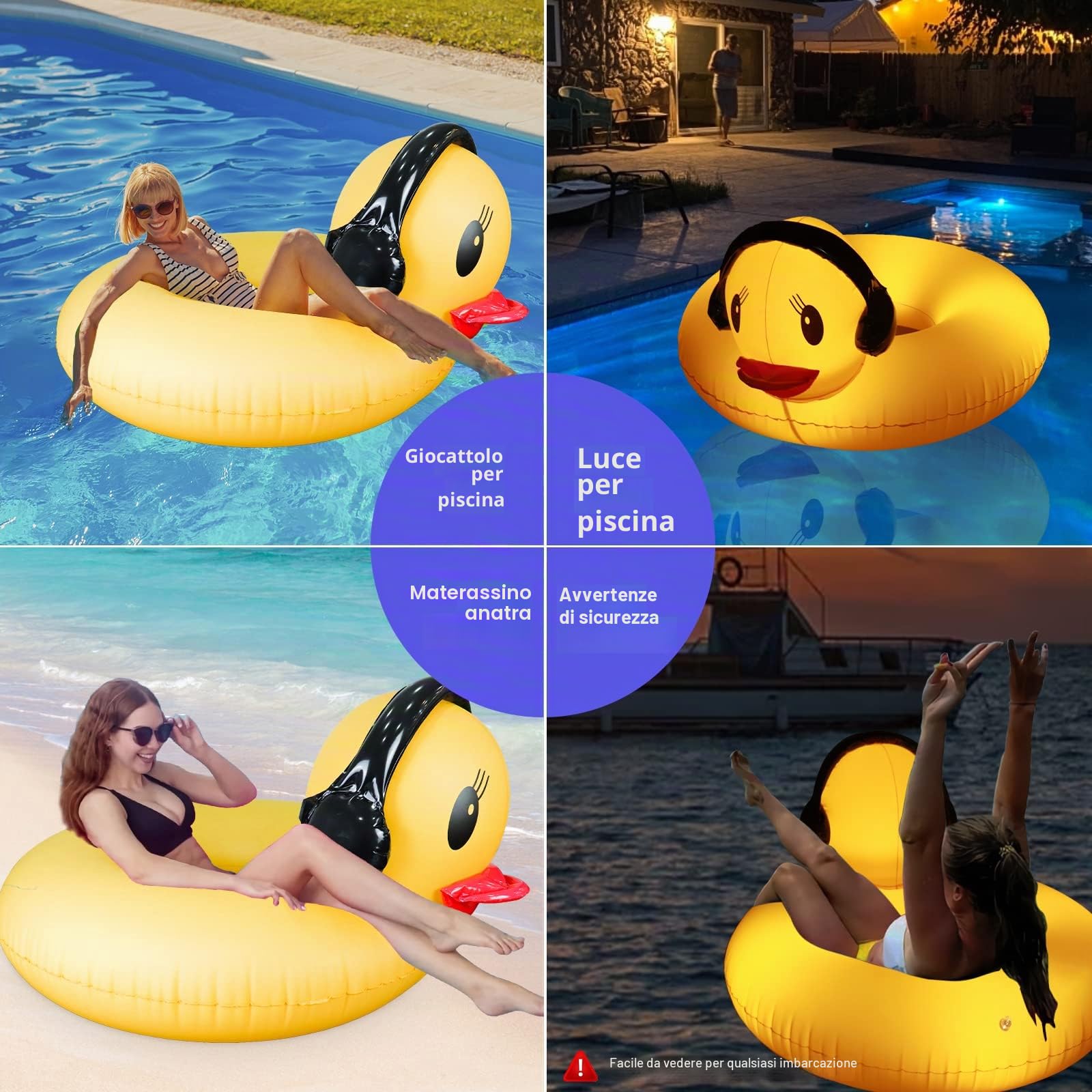 DeeprBetter Gonfiabile Piscina Galleggiante con Luci, Animali da Piscina Galleggianti a Energia Solare Anello da Nuoto per Adulti, 107 cm Galleggiante Piscina Anatra Giocattoli Gonfiabili per Piscina