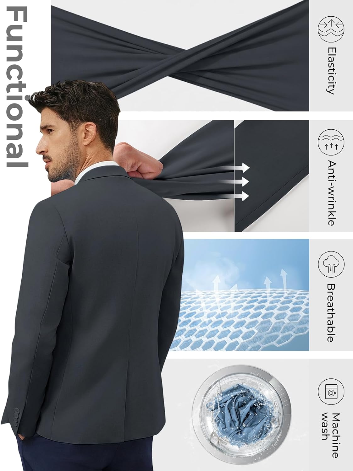 PJ PAUL JONES Men's Lightweight Sport Coat Casual One Button Blazer Breathable Sportcoat - Image 3