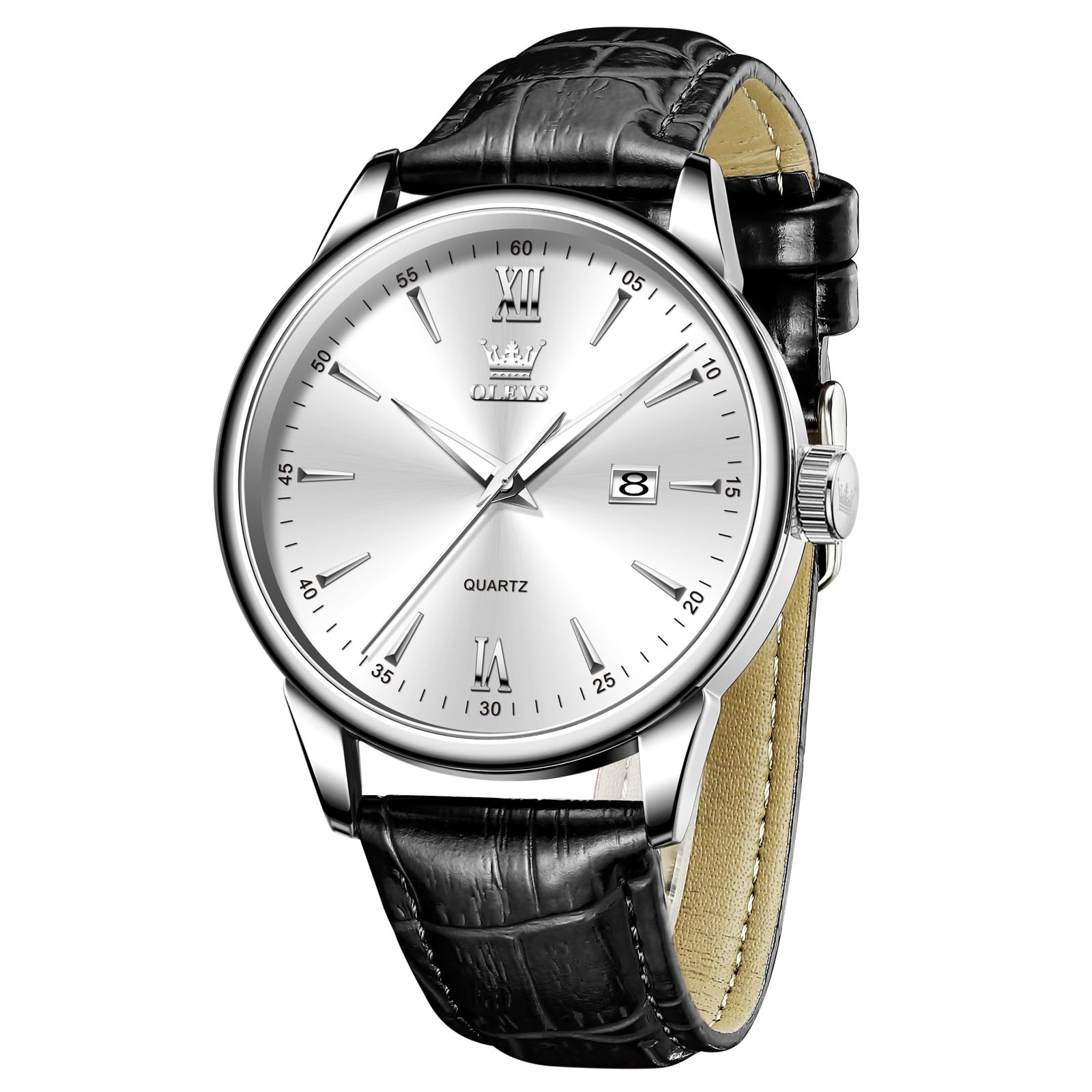 OLEVS Herren Uhren Wasserdicht Lederarmband Lässig Herren Großes Uhren