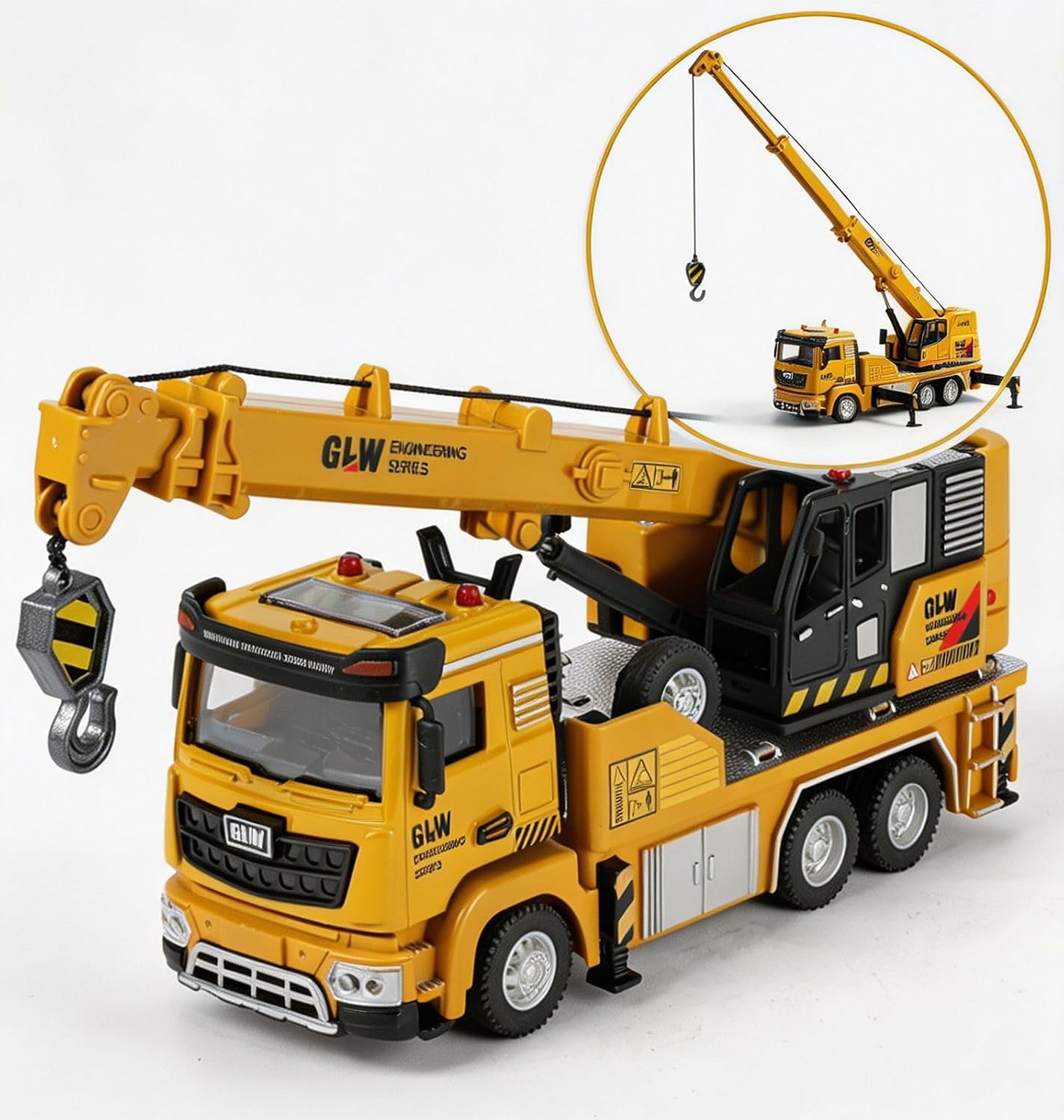 Crane Truck Toy with Telescopic and Metal Hook 360° Rotating Base 1/40