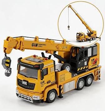 Crane Truck Toy with Telescopic and Metal Hook 360 Rotating Base 1/40