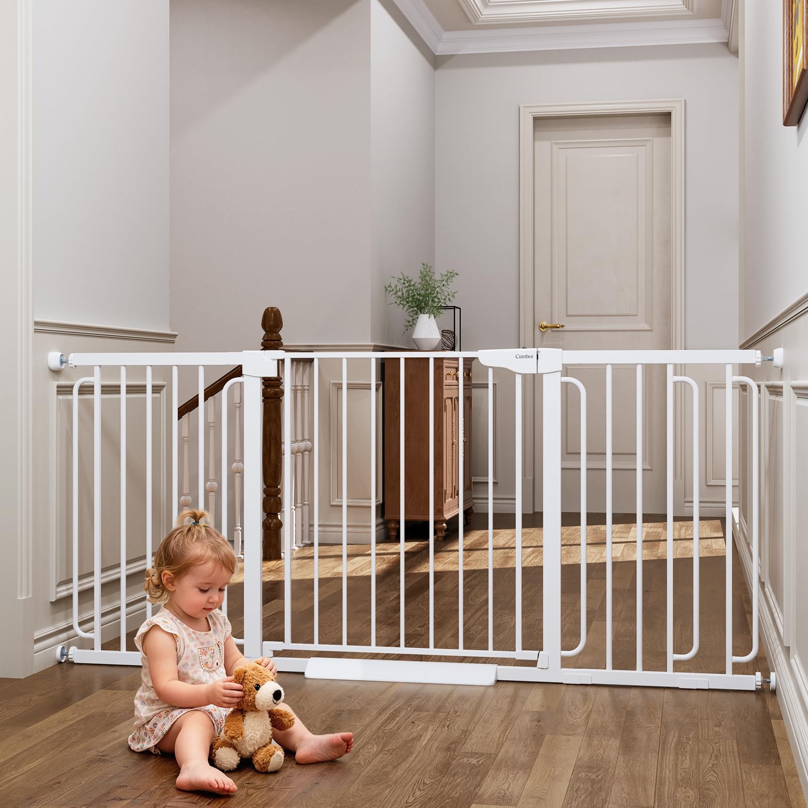 Cumbor Extra Wide Baby Gate, 36.6-69" Walk-Through Dog Gate for Stairs, Doorways & Hallways, 30.5“ Tall, Auto-Close & Dual-Swing Safety Child Gate
