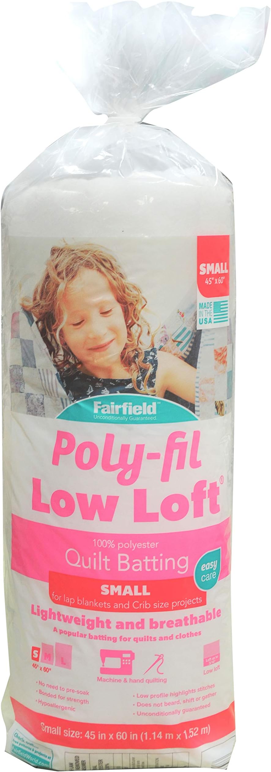 Fairfield Low-Loft Bonded Polyester Batting-Crib Size 45"X60"