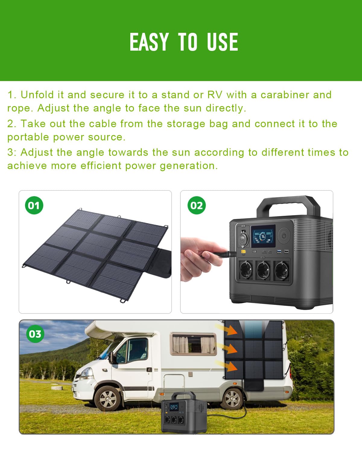Pannello solare pieghevole da 200 W, cavo da 3 m, efficienza di conversione del 22%, impermeabile IP67, caricatore solare portatile per campeggio, all'aperto