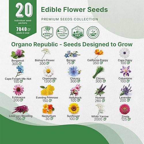 Miniatura 3 de Organo Republic Paquete variado de 20 semillas de flores comestibles, interiorexterior. Más de 7000 semillas sin OMG borraja, bergamota, capuchina,