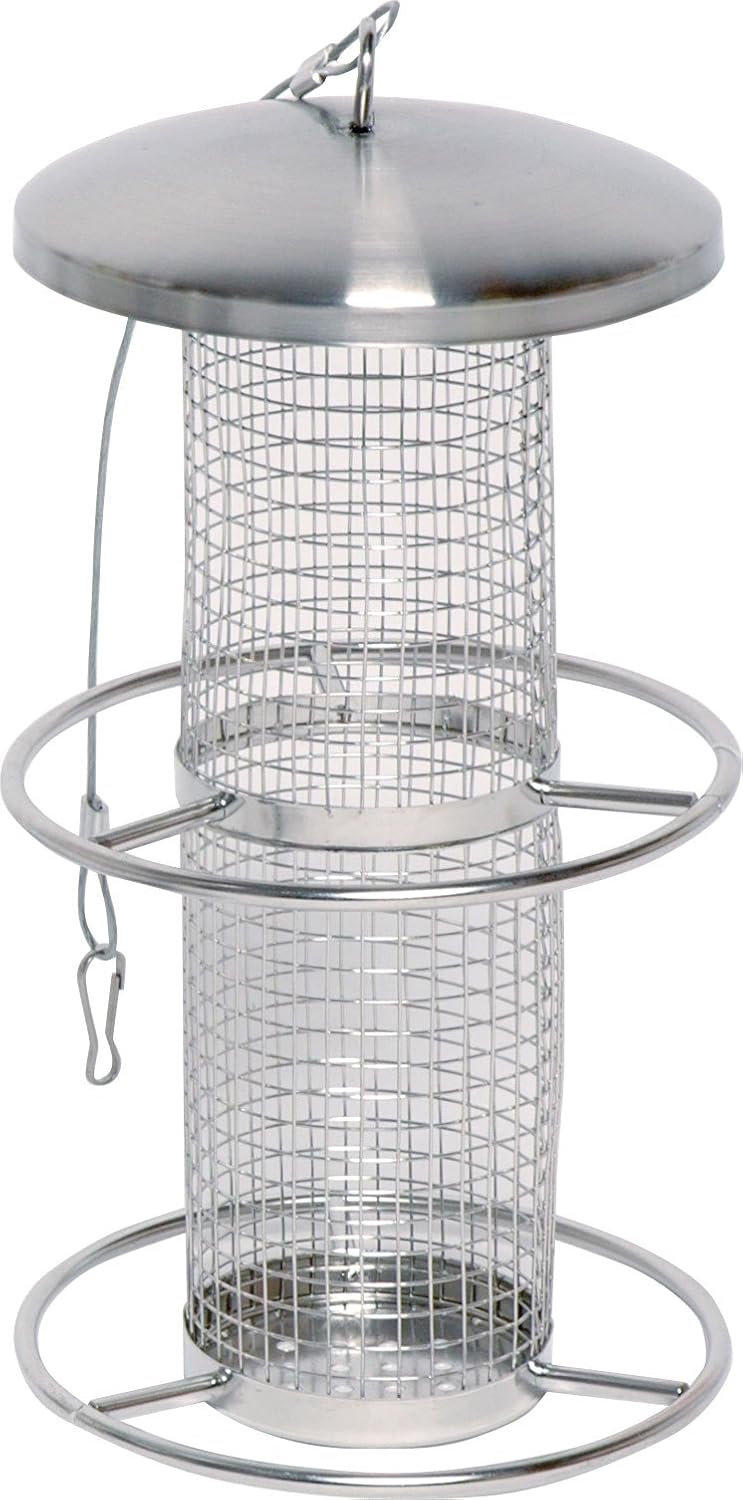 dobar 10041 Vogelfuttersäule mit Edelstahlschlaufe, Stahl-Netz für Nüsse, Ø 14 x 26 cm