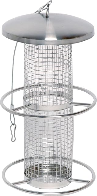 dobar dobar 10041 Vogelfuttersäule mit Edelstahlschlaufe, Stahl-Netz für Nüsse, Ø 14 x 26 cm — Vogelhäuser