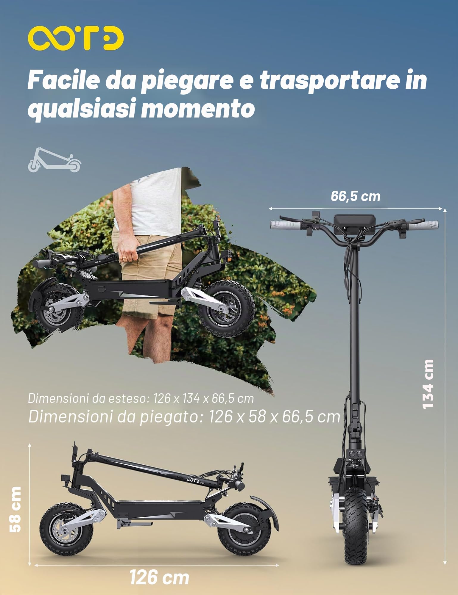 OOTD T10 Monopattino Elettrico Adulto, 11" Trotinetta Elettrico Pieghevole Max del Motore 500W e Batteria 648Wh Autonomia 30-49km, 11 Pollici Tutto Terreno Elettrico Scooter Doppia Sospensione