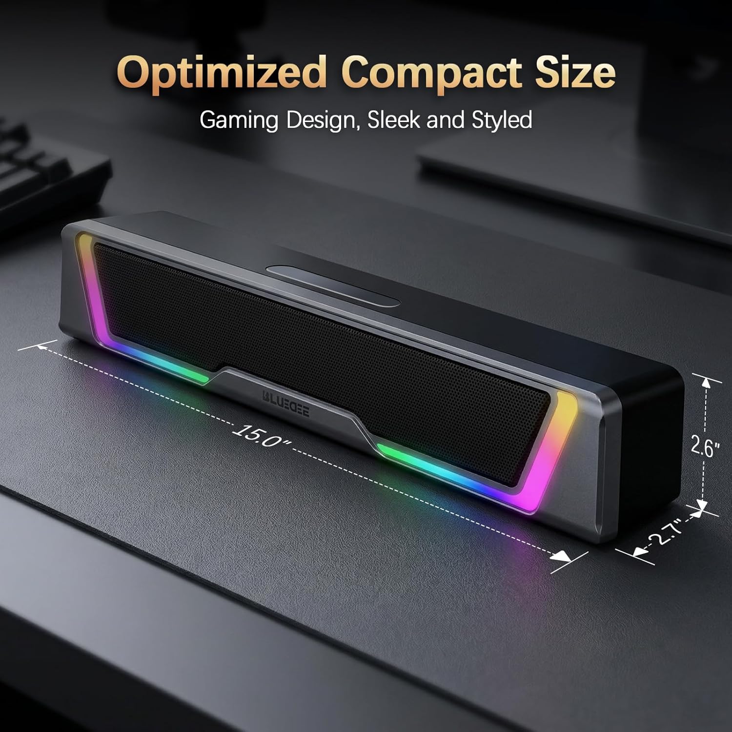 Bluedee Computer Speakers for Desktop PC, 3.5mm Aux PC Speakers for Desktop with Dynamic RGB Light, Wired USB Plug & Play Computer Sound Bar, Inline-Controlled Gaming Speakers for PC, Laptop