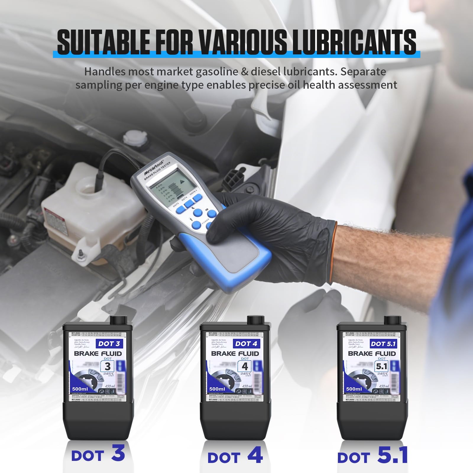 BELEY Testeur de liquide de frein automobile F60 - Testeur de liquide de frein numérique pour DOT3 DOT4 DOT5.1 avec écran LCD de 2,8" et sonde de haute précision