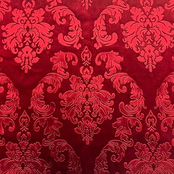 Damask Embossed Velvet Upholstery Drapery Fabric Cherry