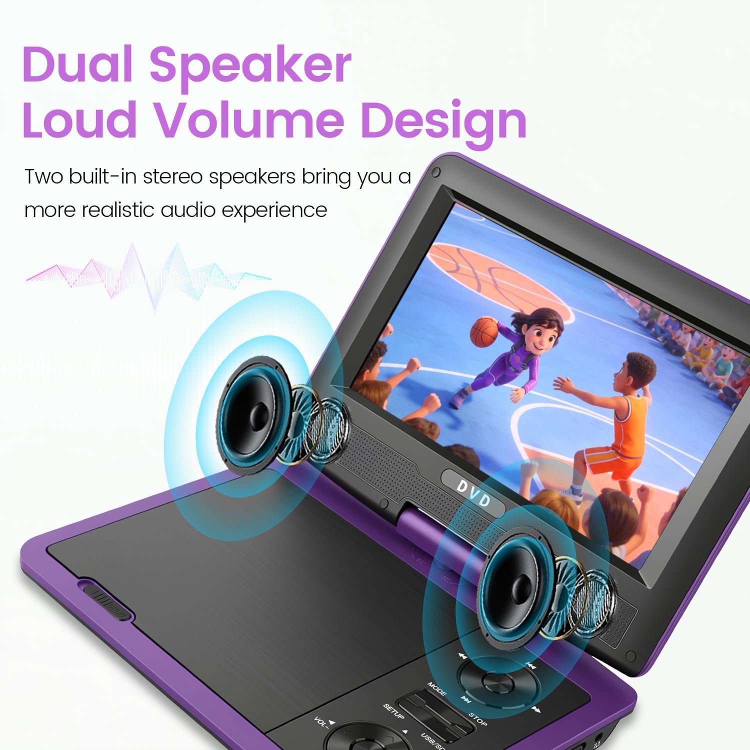 11.5" Portable DVD Player for Kids & Car Travel–9 inch Swivel IPS Screen,3-Hour Battery,CD/DVD/USB/SD Support,Region Free/Headrest Mount & Remote(Purple)