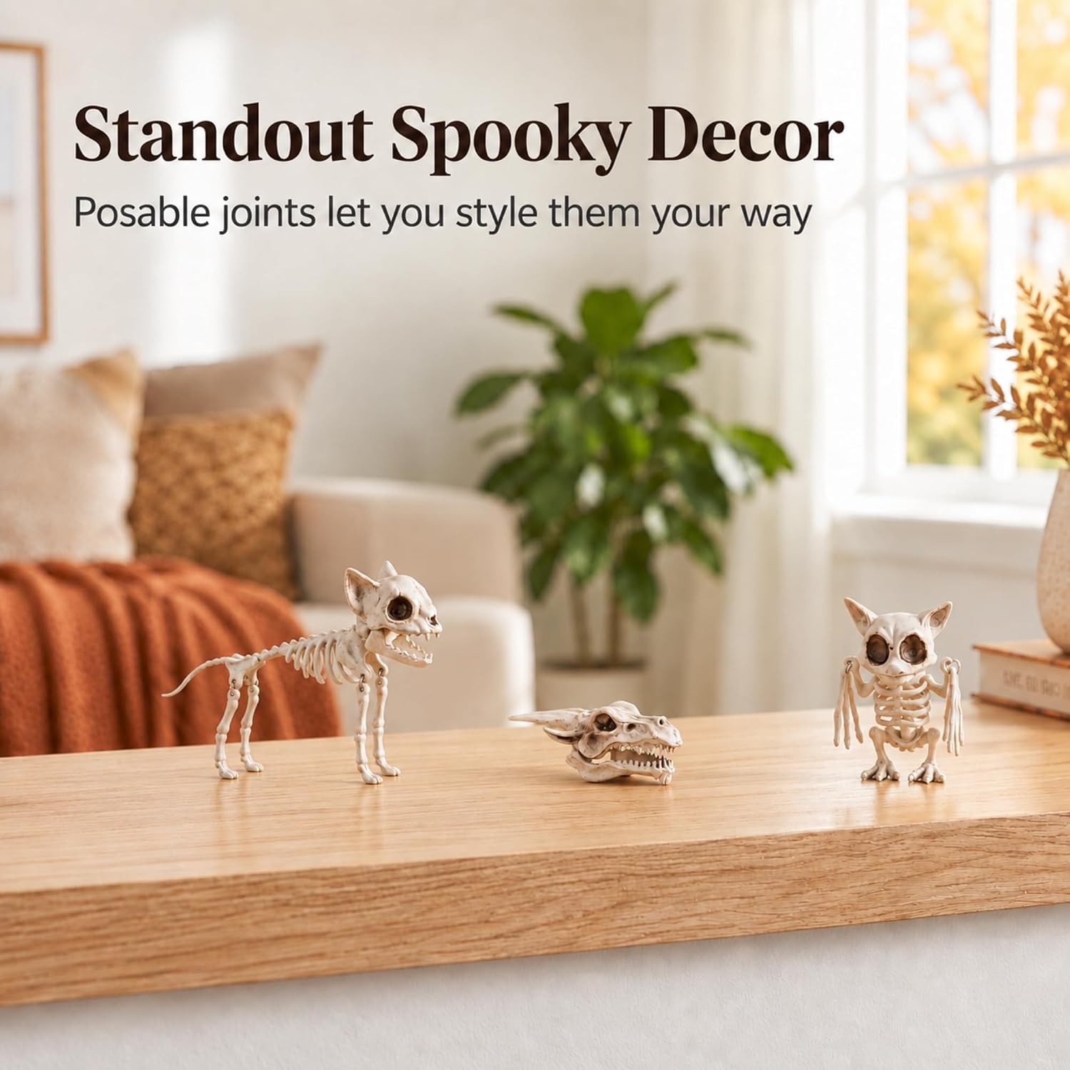 The Bridge Collection Mesh Bag of Skeleton Animals Figurines - Set of 3 Skeletons - Halloween Decor for Spooky Season - Skeleton Decor image 5