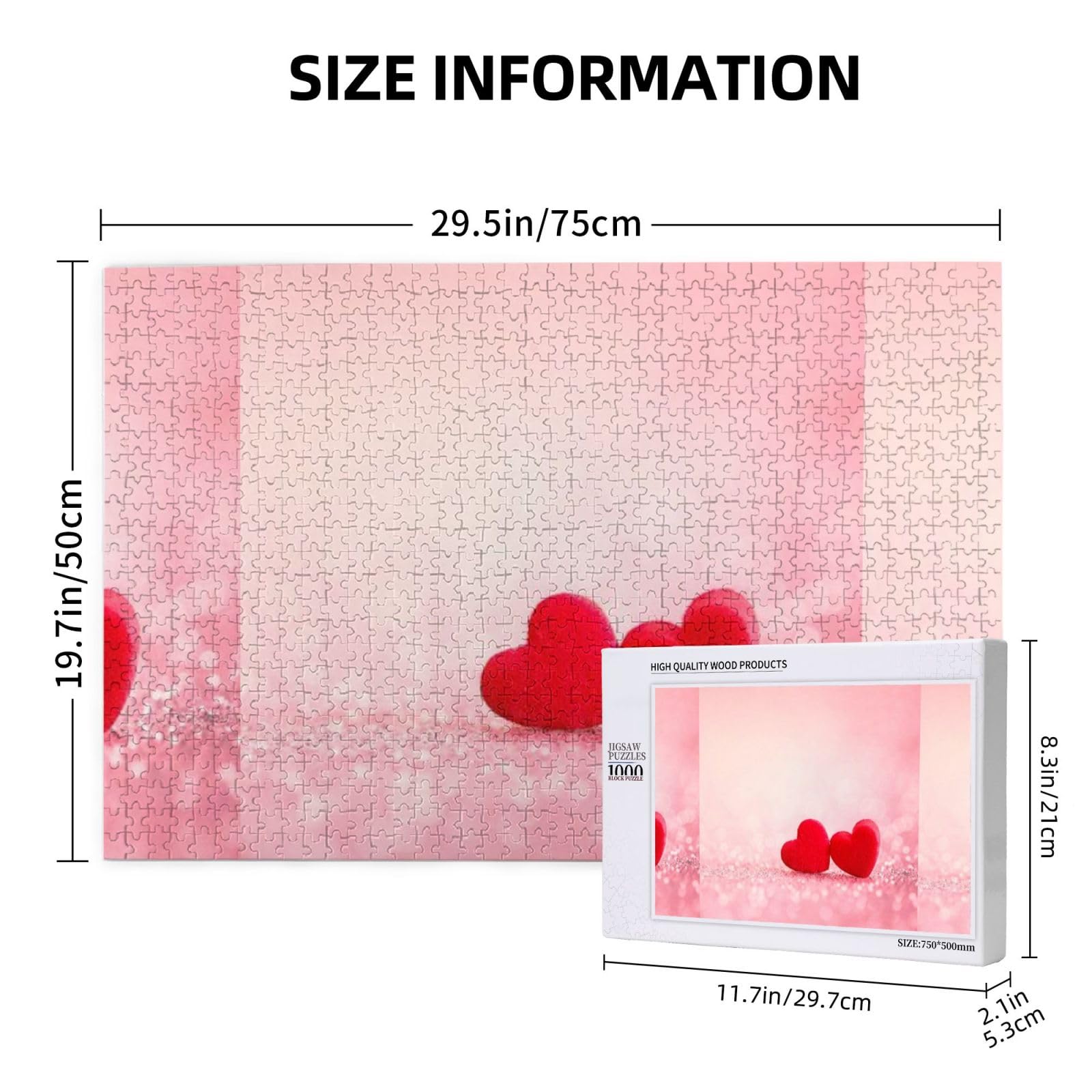 Gioco di puzzle per adulti, puzzle impegnativi, puzzle da 1000 pezzi, cuore rosso, stampa glitter rosa