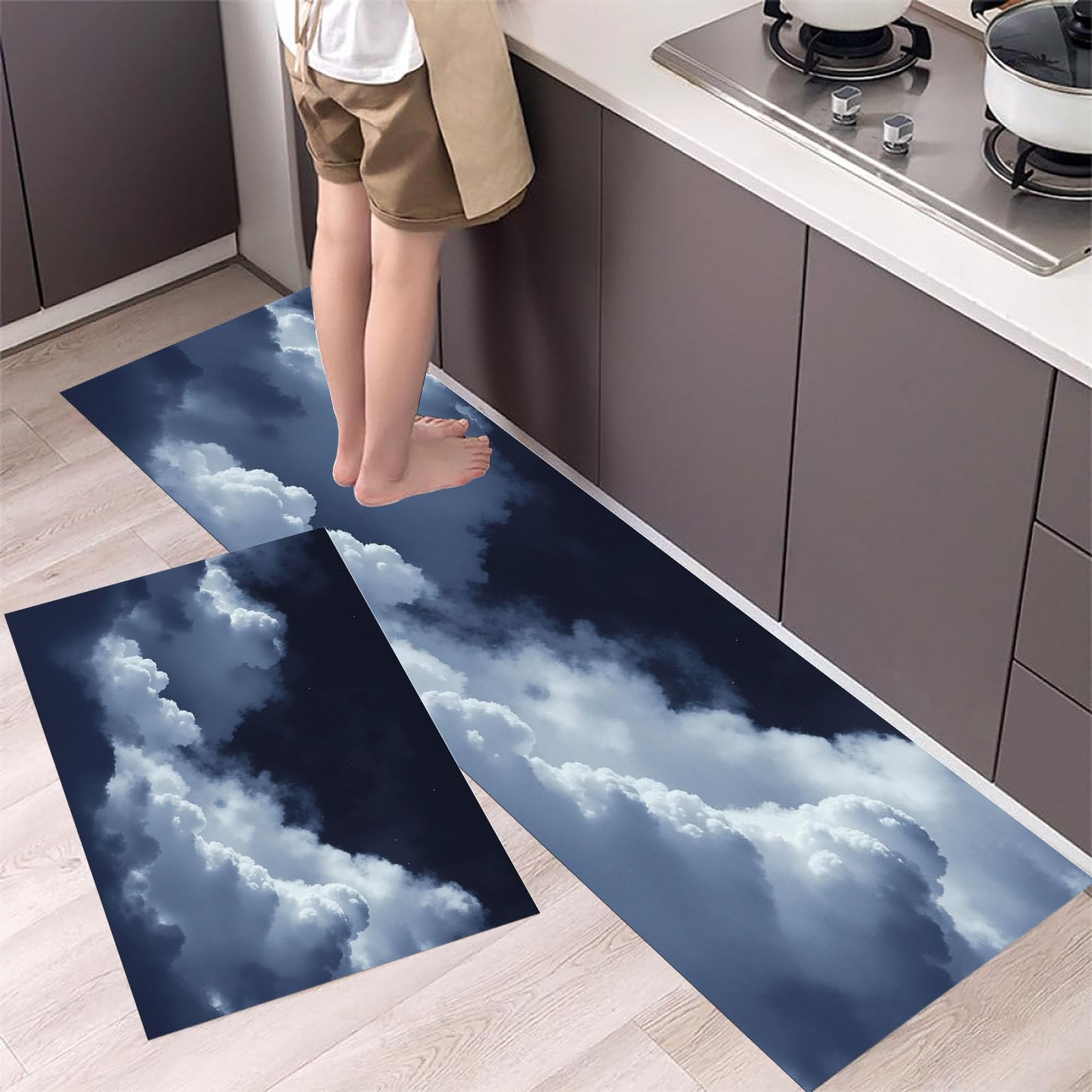 Alfombra de cocina antideslizante con diseño de nubes para suelo lavable