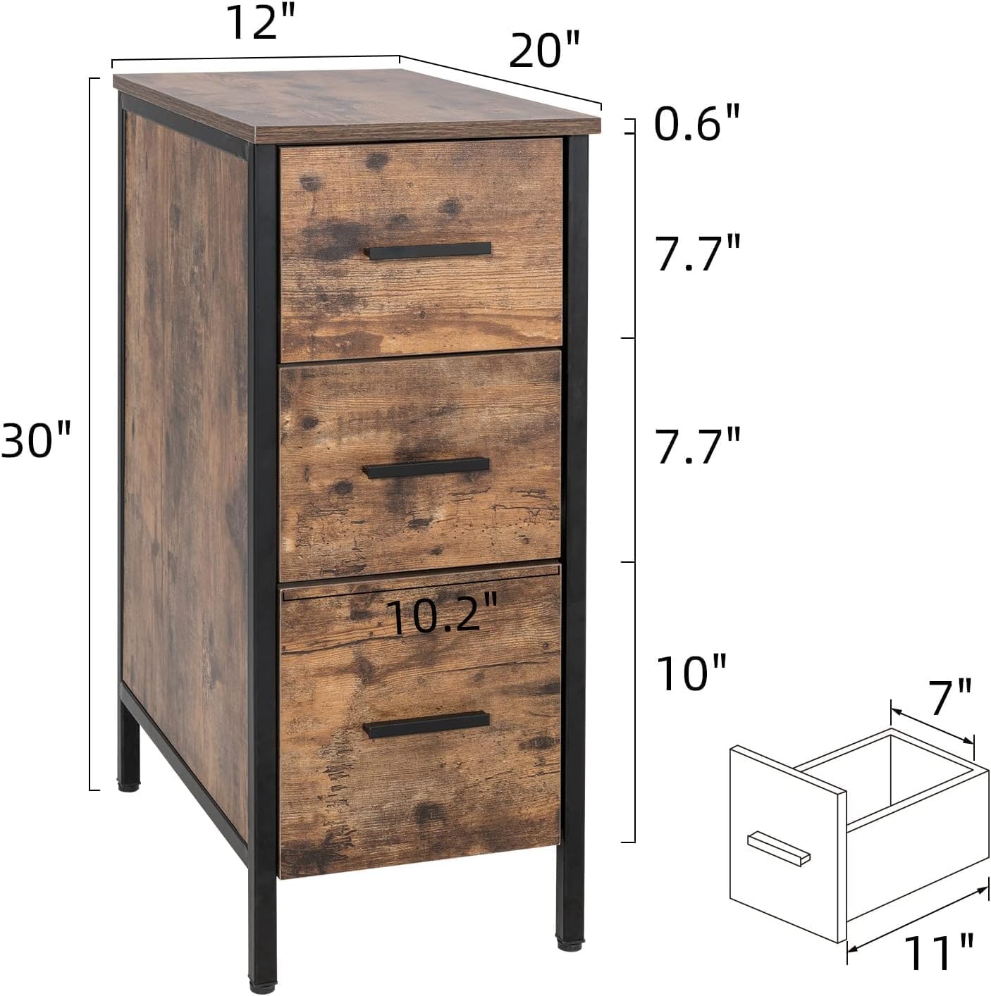 UEV 42" Rustic Brwon Bathroom Vanity with Sink Combo,Industrial Iron Frame Bathroom Cabinet Sets with 3 Drawers Side Cabinet(Without Sink Combo)