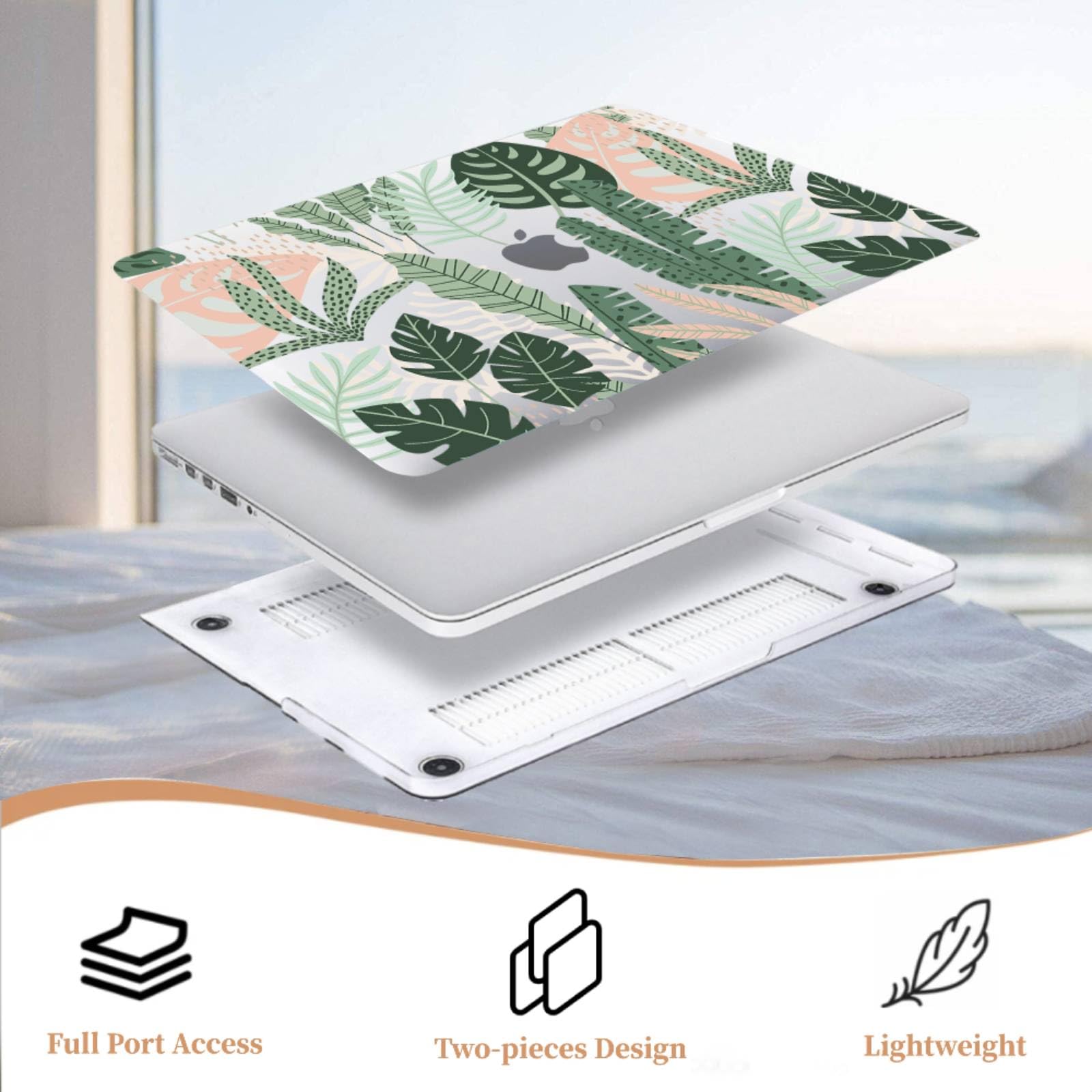Custodia con MacBook Pro 13 Pollici 2020 2019 2018 2017 2016 Modello A2338 A2289 A2251 A2159 A1989 A1708 A1706, Plastica Portatile Rigida Caso & Tastiera Cover, 1687 Foglia verde tropicale