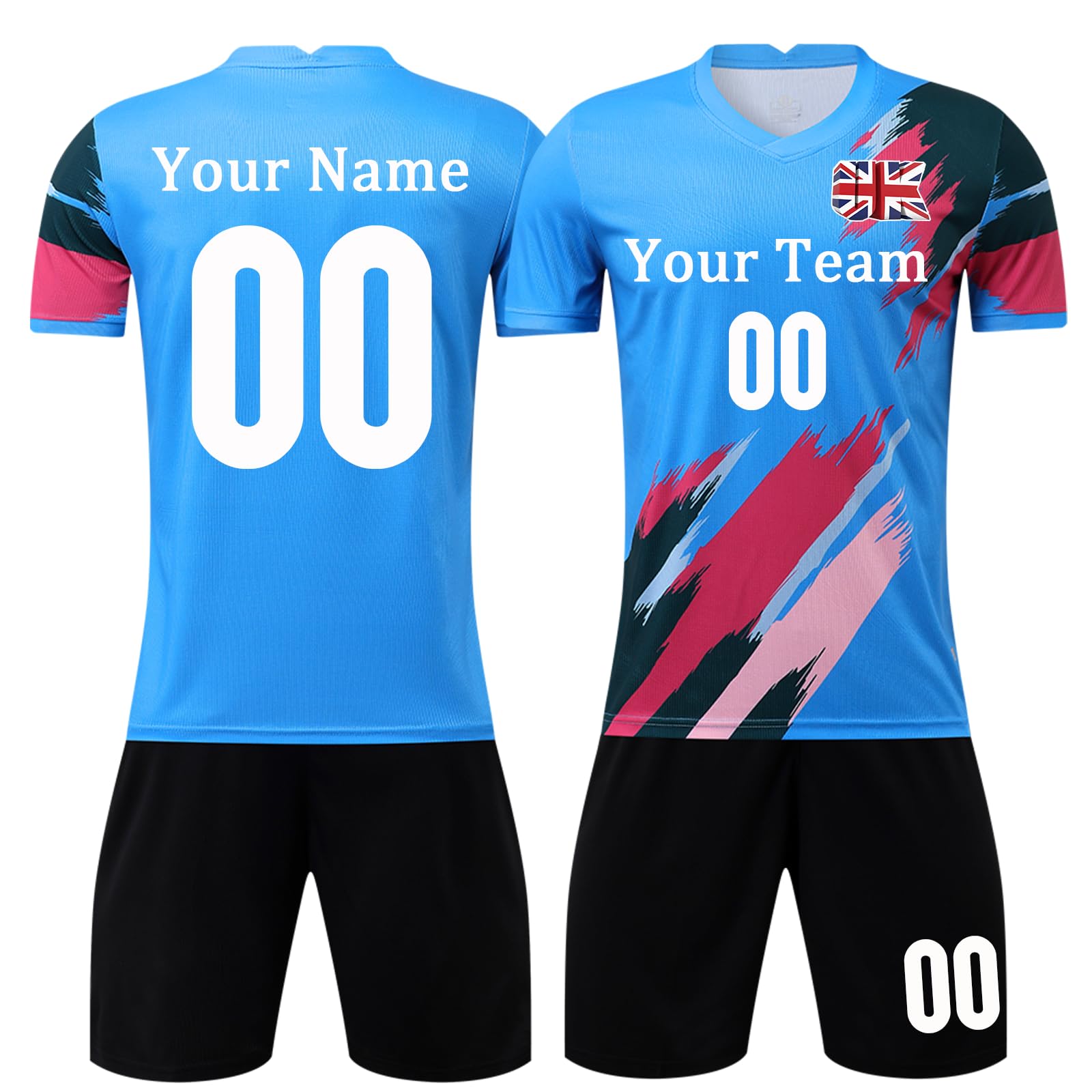 Personalised Football Kit for Kids Adults with Any Name Number Team Logo Personalised Football Shorts Shirts Men Women