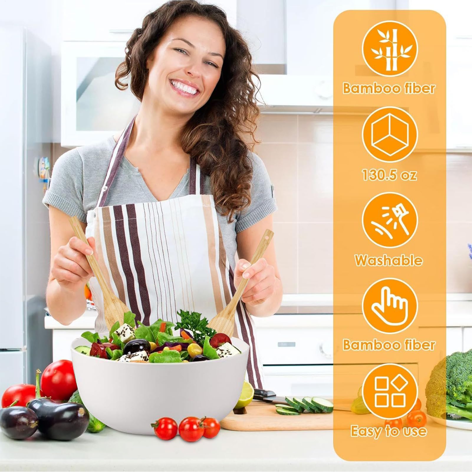Ensaladera Grande Ensaladeras De Madera Vajilla Cuchara Tenedor | Ensaladera Frutas Tapa Contenedores Alimentos Snacks Pasta Cereales Fideos Preparación Comidas Almuerzo Cena Camping Hogar