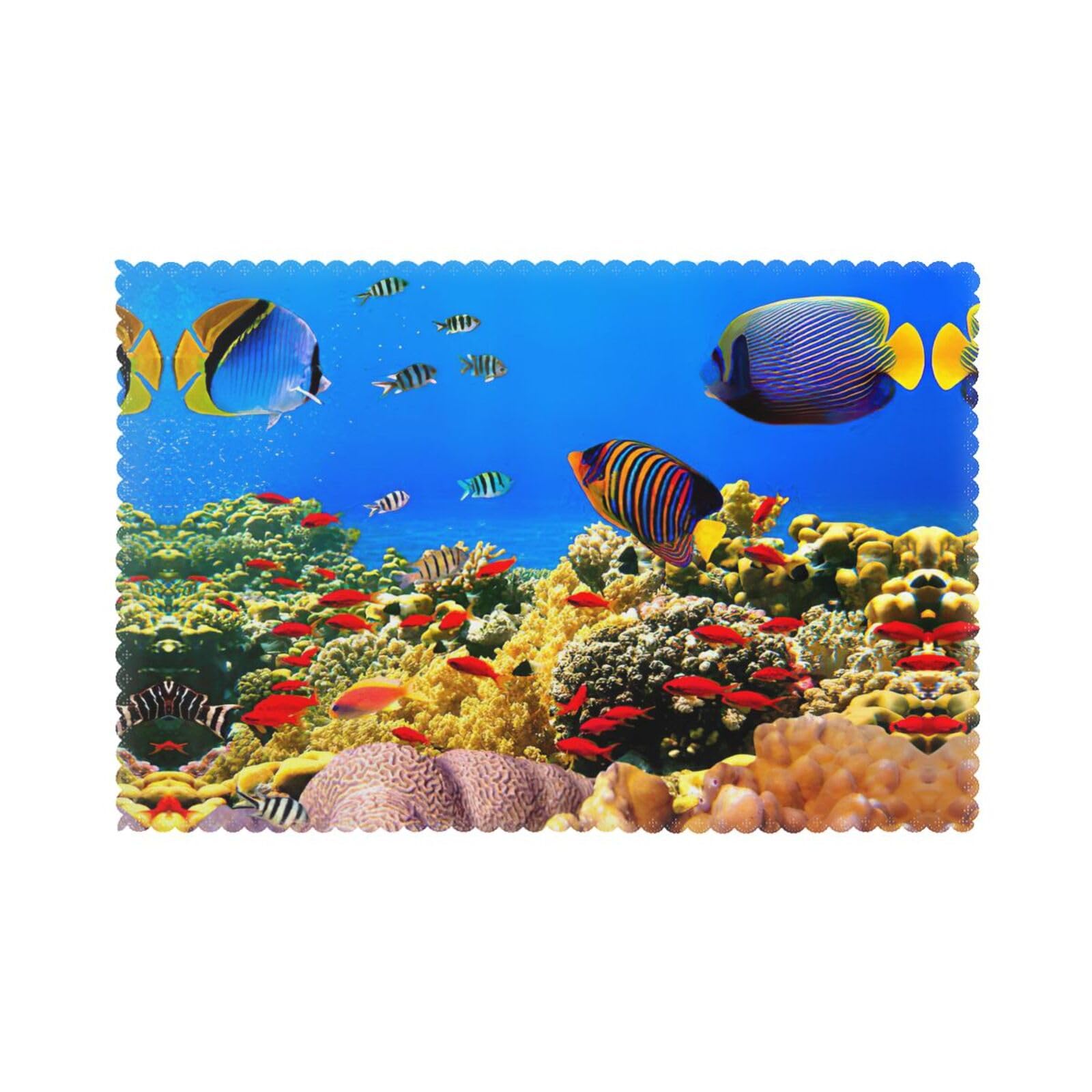Set de table poisson lot de 6 tapis de table polyester lavables 30x45cm