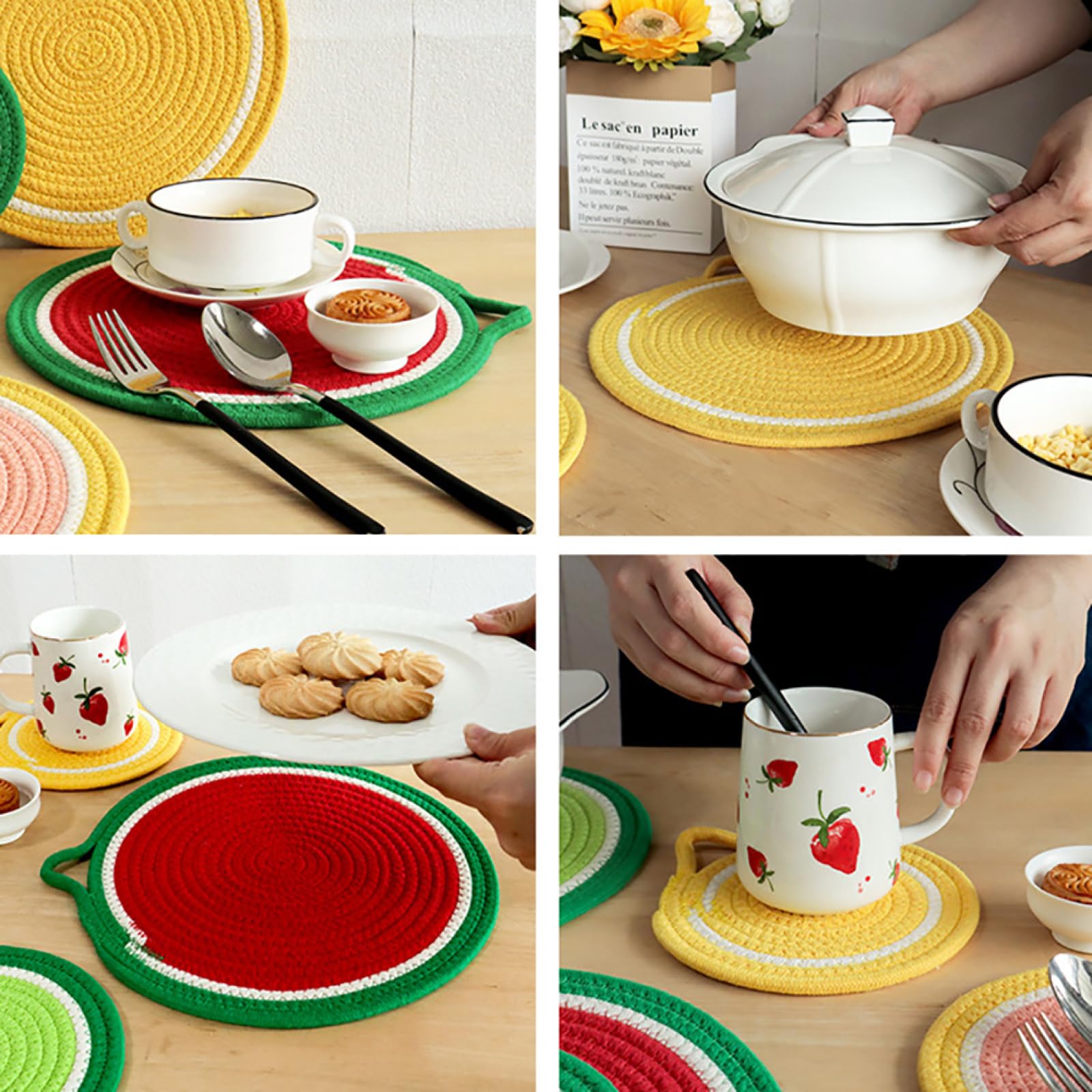 Décoration de Table, Sets de Table, Set de Table de Cuisine à Motif de Fruits créatif, résistant et esthétique, Rond