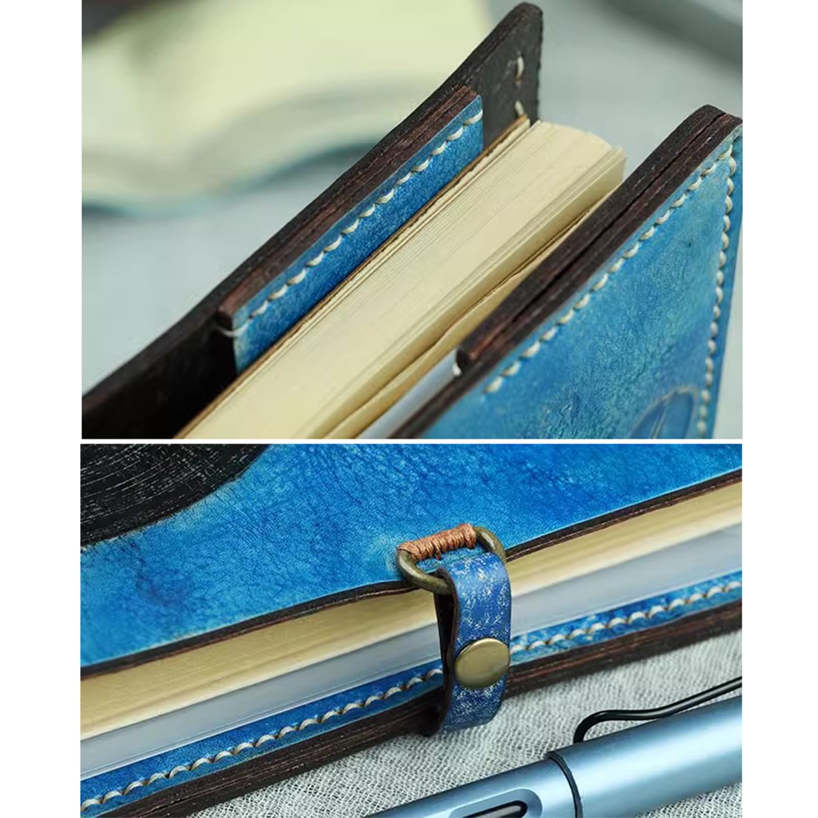BmxauZ Diario rilegato in pelle A6, quaderno classico per schizzi per entrambi i sessi, blu, 80 fogli/160 pagine, ideale per scrivere, disegnare, schizzi e appunti di viaggio