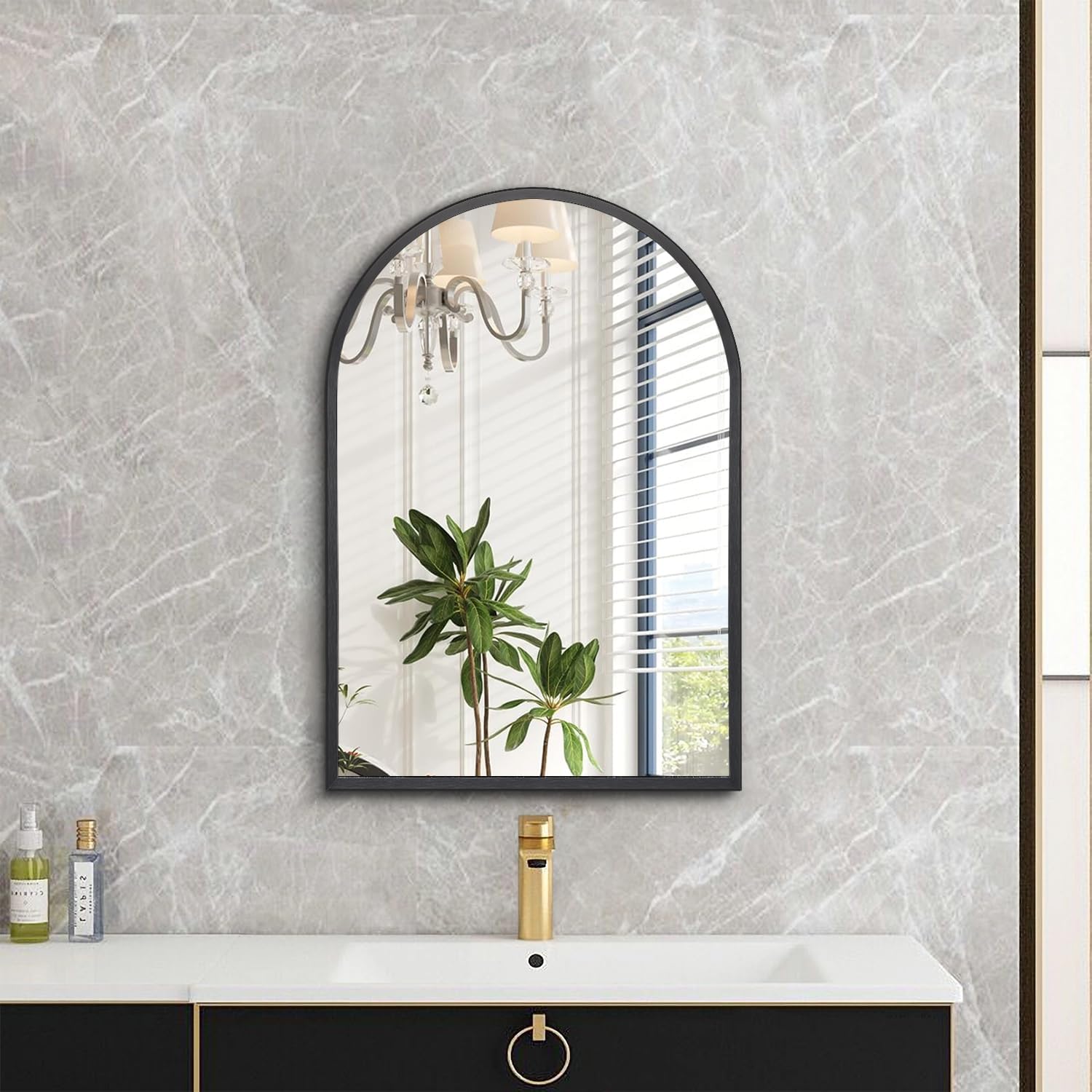 Arch Bathroom Mirror, Wall Mounted Mirror, Black Vanity Wall Mirror Metal Frame Home Decor for Bedroom, Entryway, Living Room 20"x16"