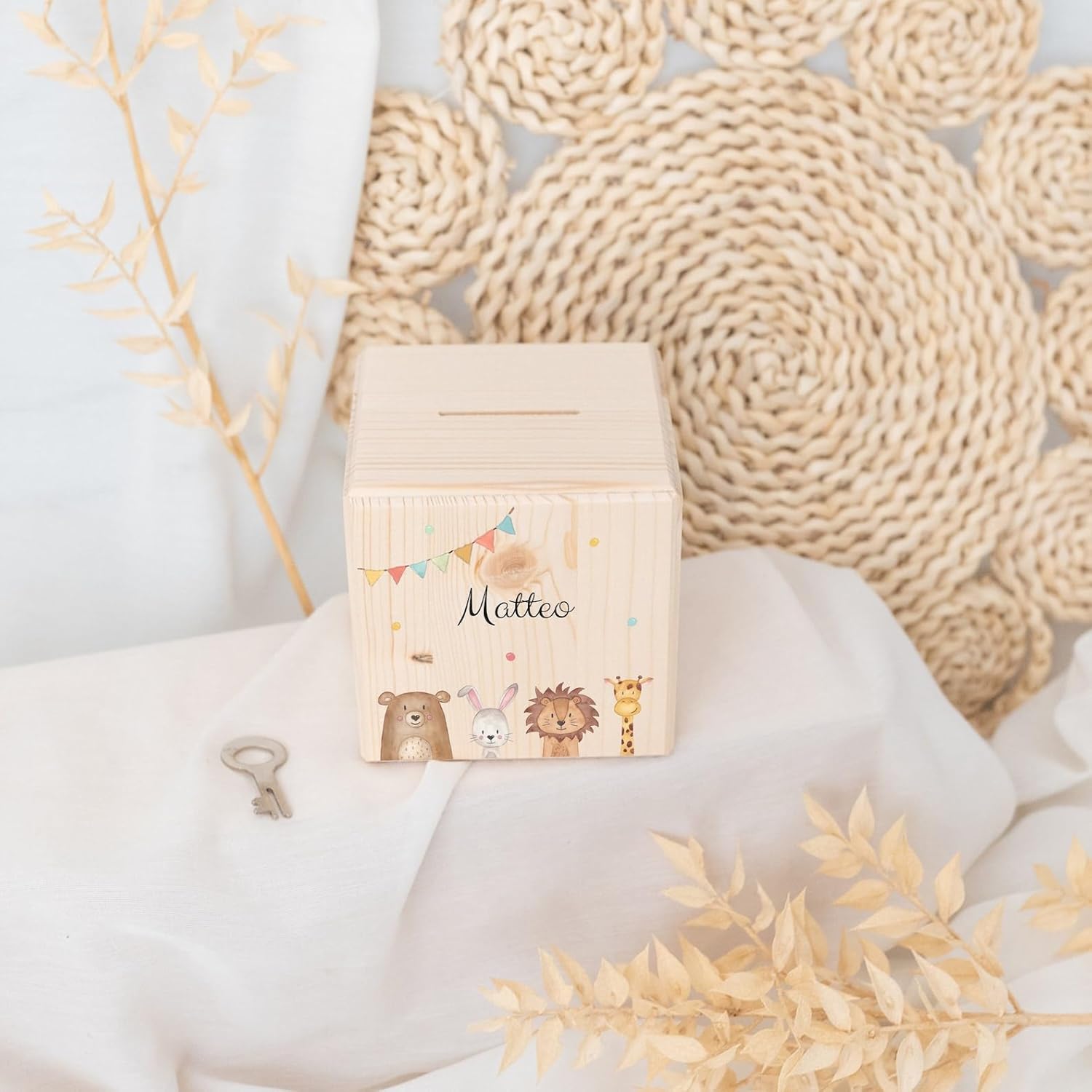 Wunderwunsch Personalisierte Spardose Aus Holz - Mit Metallschloss & 3D Acryl-Schrift