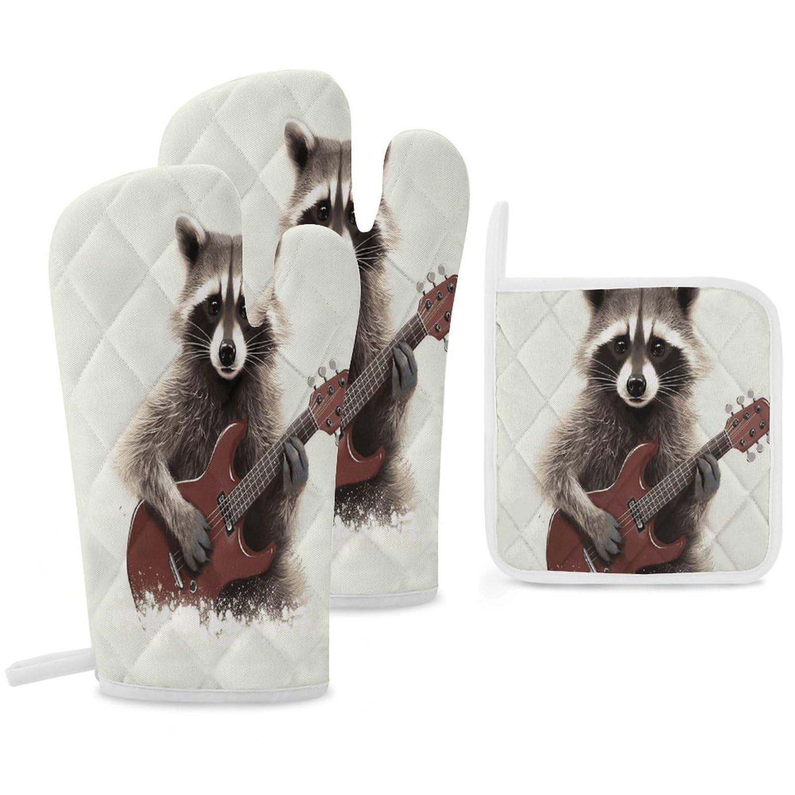 Fekiloot Style Funny Raccoon Oven Mitts Funny Heat Resistant,Oven Glove With Hanging Loop,Resistant Hot Pads For Kitchen Baking Grilling Cooking