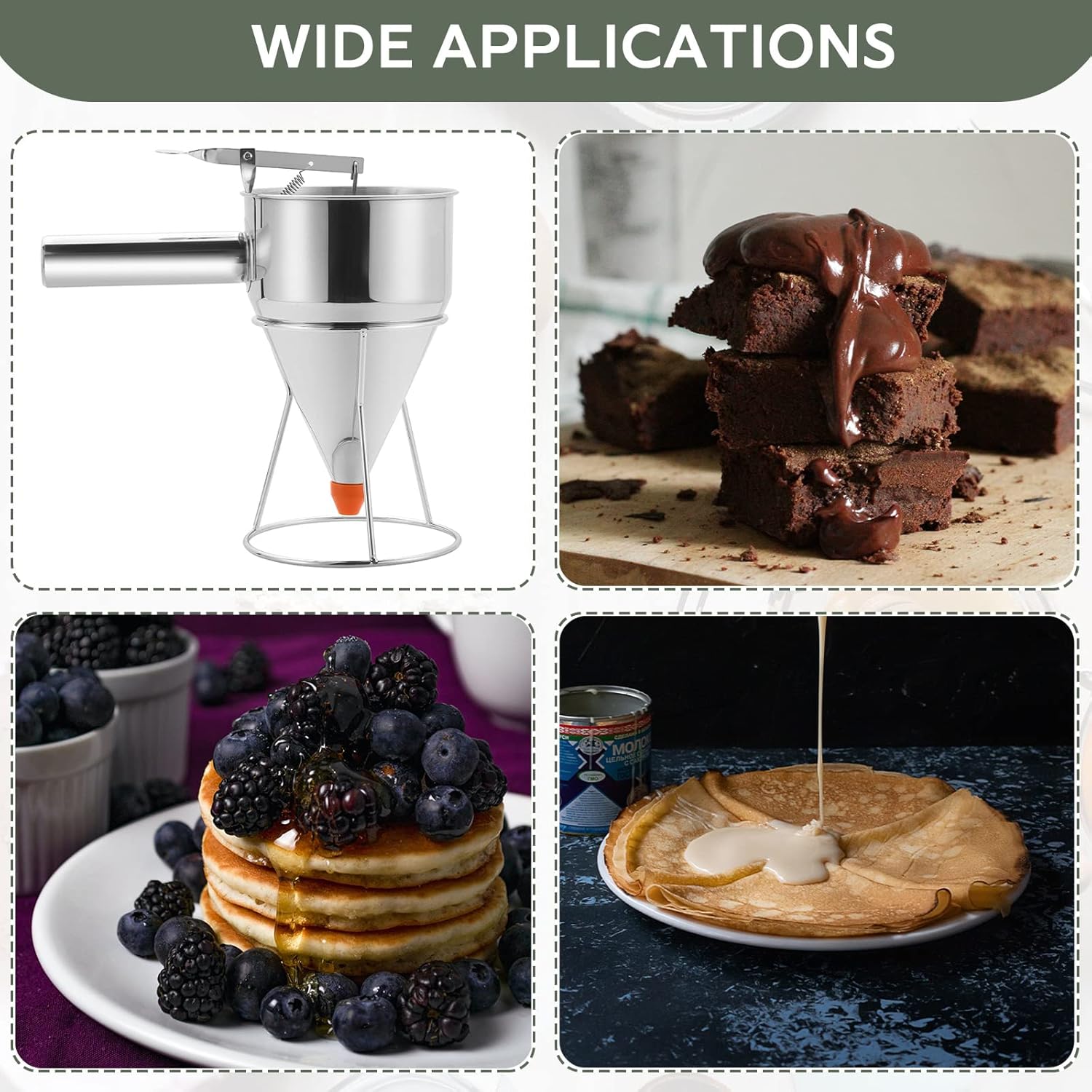 Taiyaki Fish Shape Cake Pan & Stainless Steel Pancake Batter Dispenser 1200ML/40OZ with 4PCS Nozzles