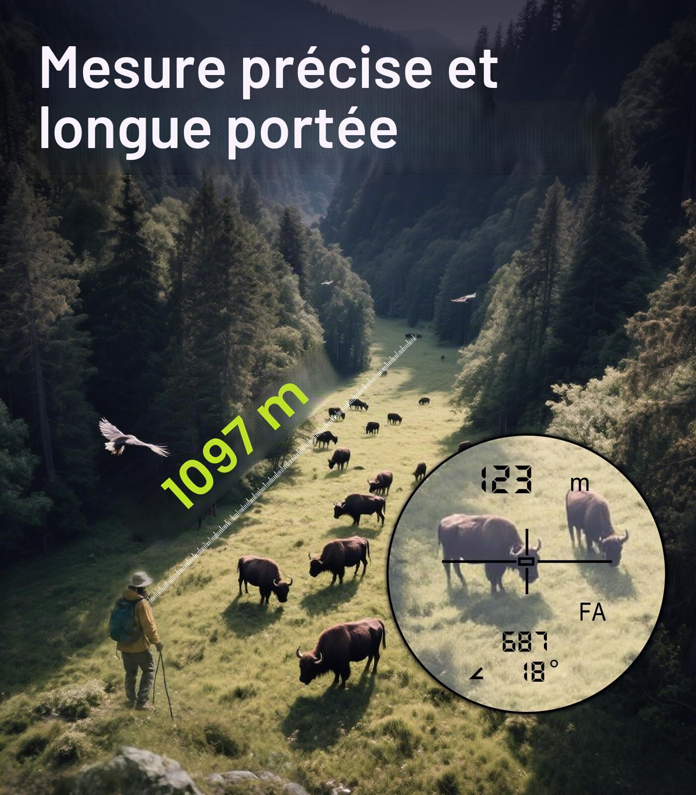 REVASRI Télémètre de chasse | Mesure de la portée 1200 Y, grossissement 6x | Vitesse, précision, angle, droit, hauteur, télémètre multifonction horizontal pour chasseurs