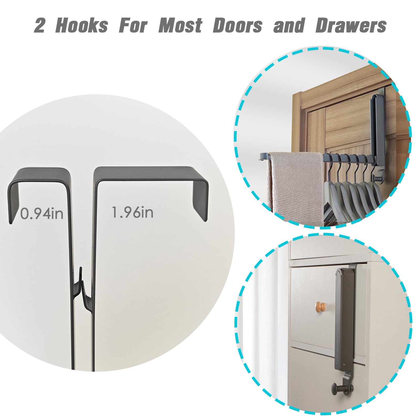 TASEVO Over The Door Drying Rack for Clothes - 2 Brackets for Different Door Thickness - All Metal Fold Away Clothes Rails (Space Grey)