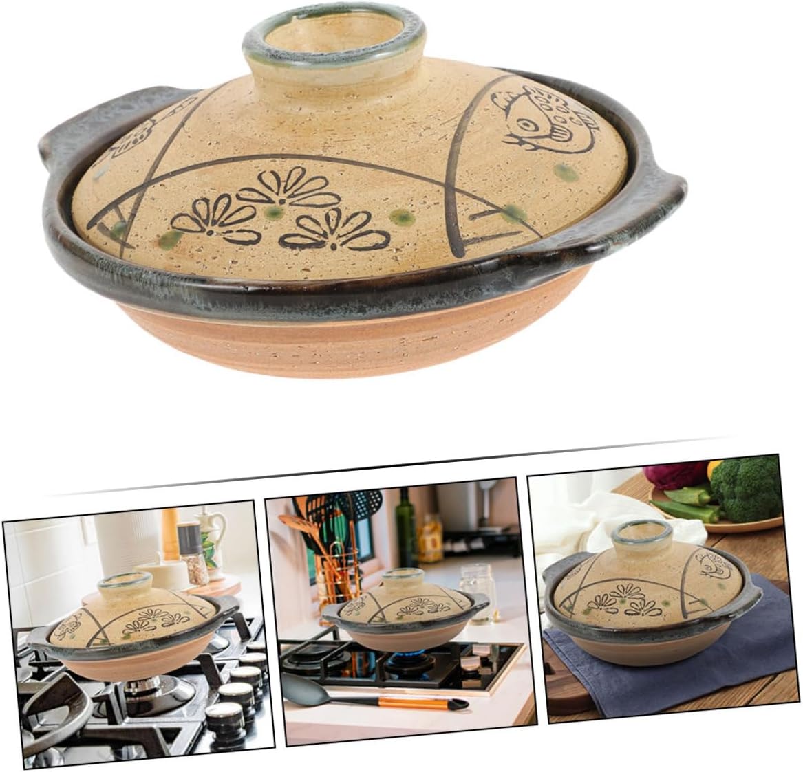 IMIKEYA Japanese Ceramic Casserole Pot High Temperature Resistant Cooking Pan for Soup Stew Rice Noodles Pot Kitchen Ceramic Cookware for Stove Top Cooking
