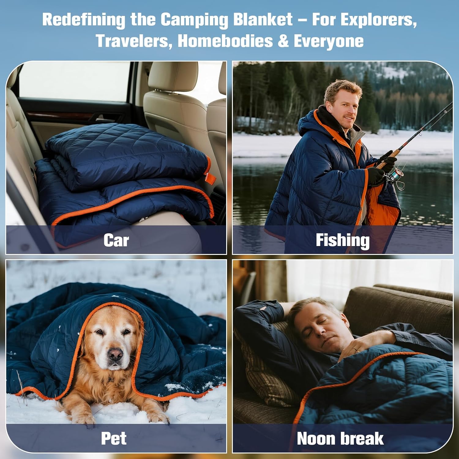 Down Camping Blanket - Lightweight Packable Warm Puffy Travel Quilt with Footbox, 650 Fill Power Waterproof Outdoor Blankets for Hiking, Travel Down Quilt, Navy Blue, 1lb 1oz / 77''*52'' - Image 9