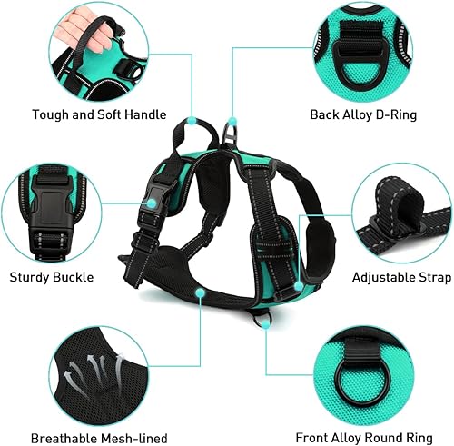 Miniatura 6 de Joytale Arnés sin tirones para perros extragrandes, chaleco reflectante para mascotas con clip frontal, arnés acolchado suave ajustable con asa de