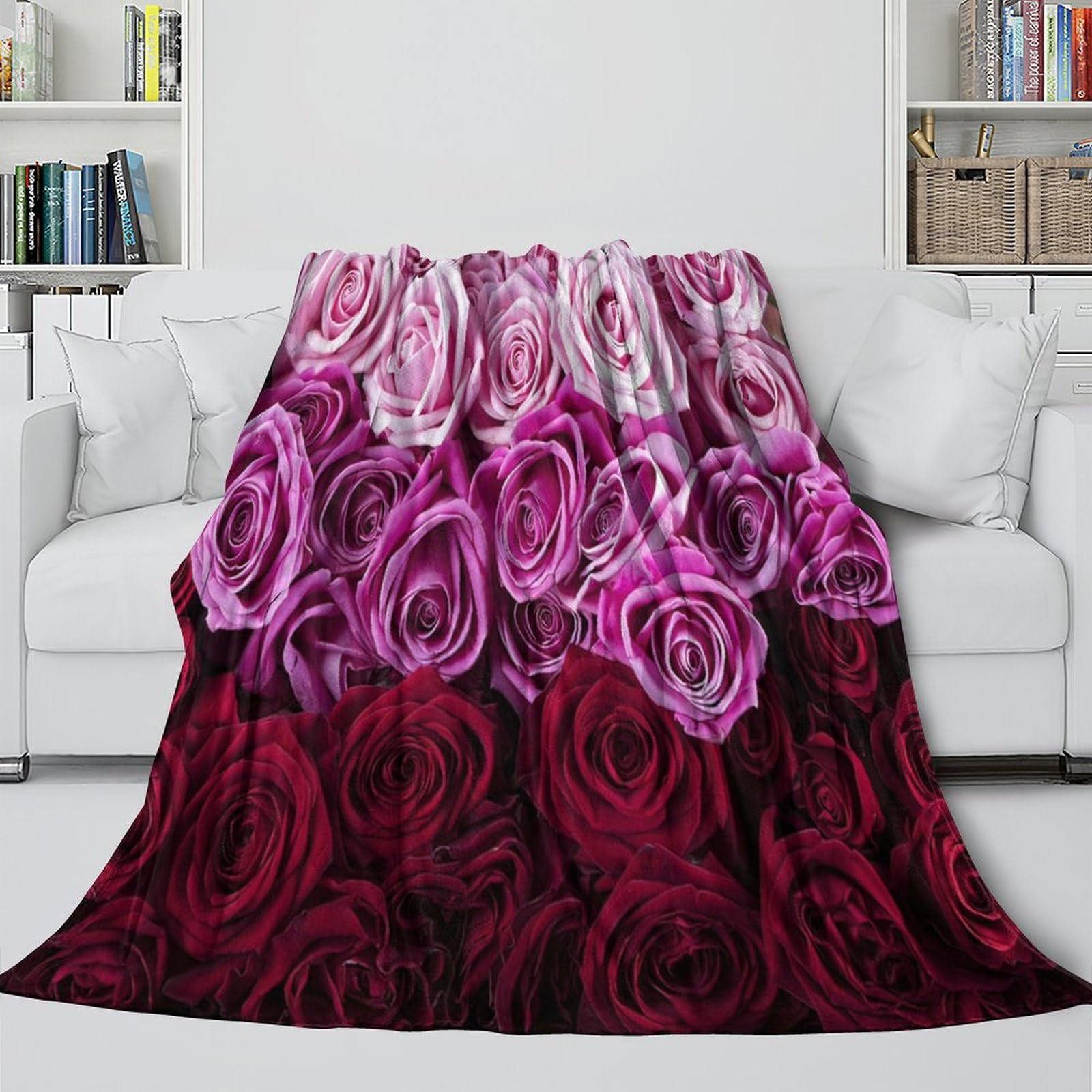 stampa 3D PinkRosesBouquet coperta microfibra biancheria da letto compatta e morbida coperta da viaggio leggera per regali per amici viaggiatori RomanticFloralDesign 70×80inch(180x200cm)