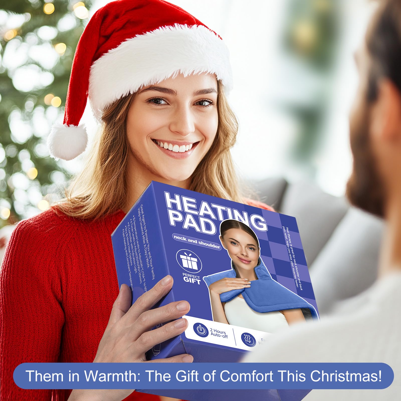 Almohadilla térmica para cuello, espalda y hombros, alivio del dolor de calambres, regalos de Navidad para mujeres, hombres, madres y padres, 4 apagado automático, lavable a máquina, 6