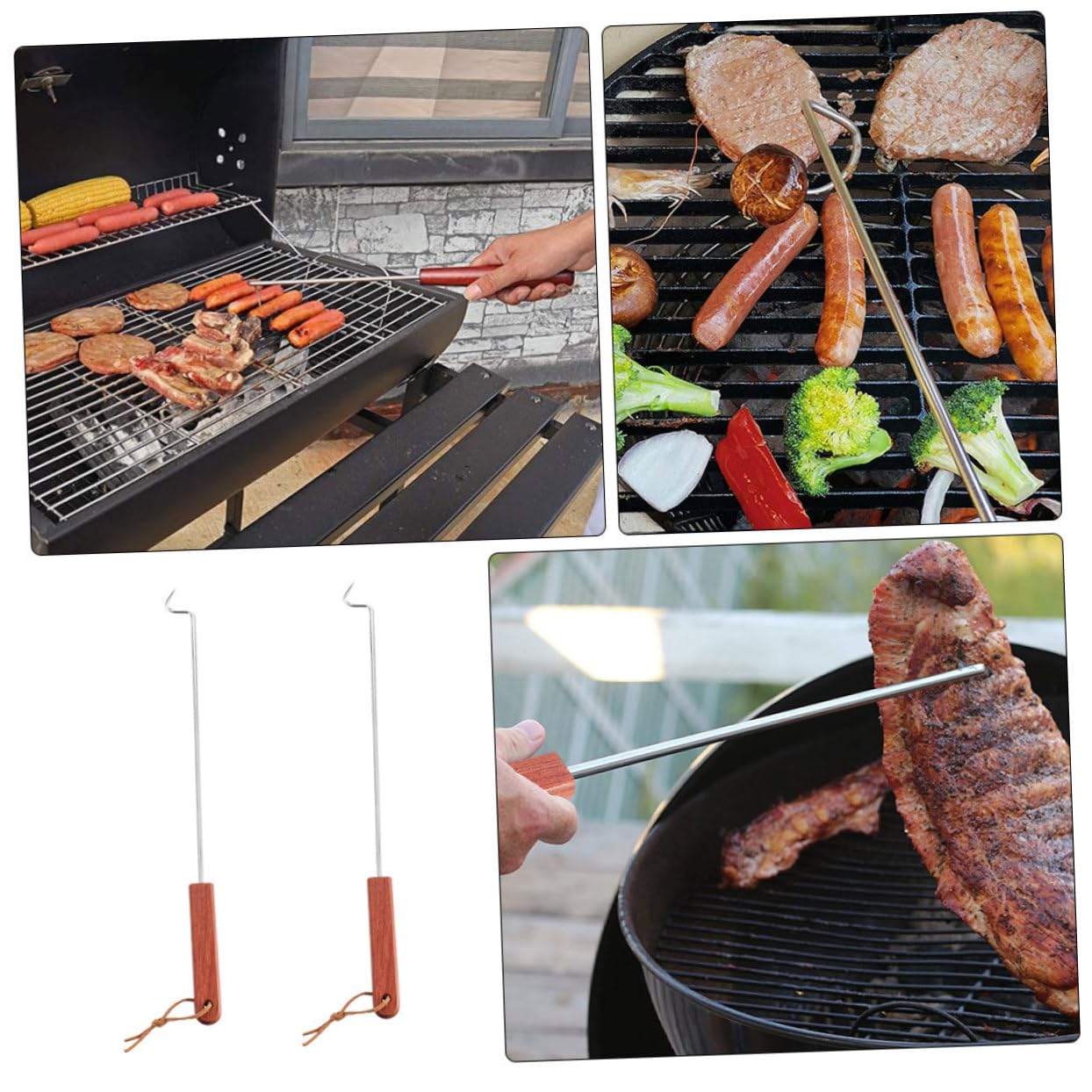 MAGICLULU 2pezzi Ganci Per Carne Acciaio Inossidabile Con Manico Legno Utensile Per Barbecue E Grigliate Forchetta Per Carne Strumento Pratico Per Cucinare E Grill