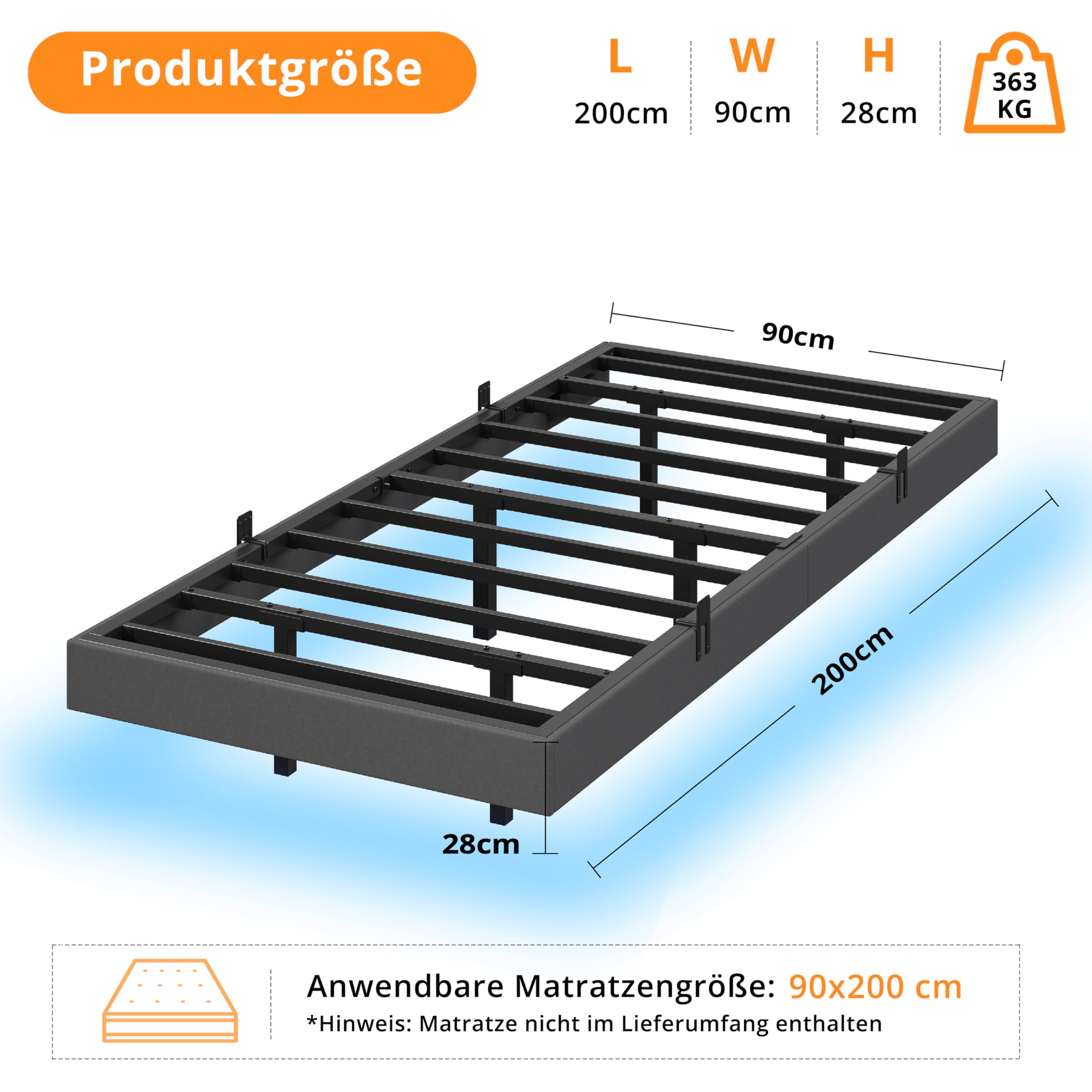 Ironck Bettgestell 140x200 mit LED-Beleuchtung & Ladestation – Bild 2