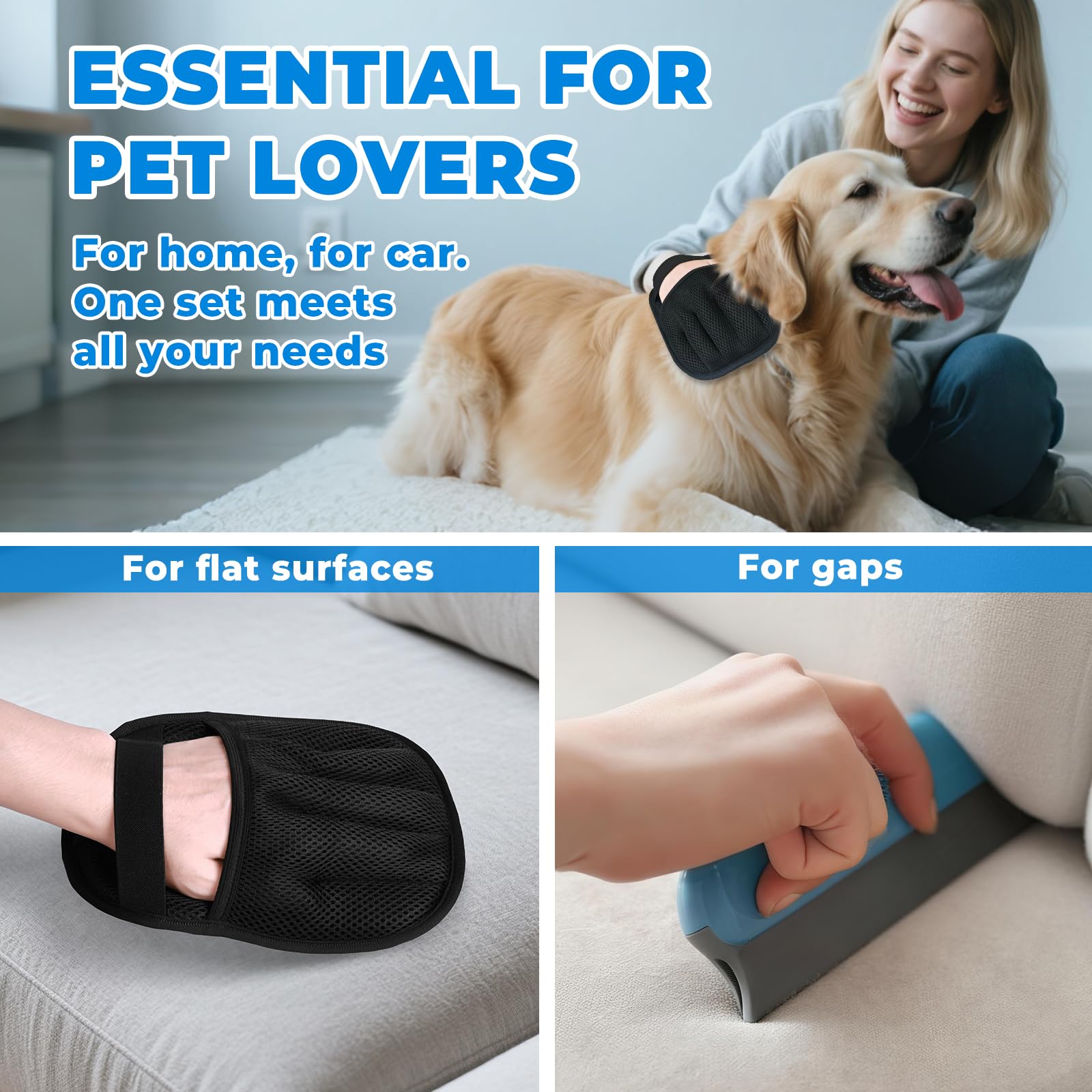 GRENTY Magic Brush Tierhaarentferner, Upgraded Fünf-Finger-Elektrostatische Tierhaarentfernungshandschuhe, Hunde & Katzen Tierhaarentfernungswerkzeuge für Kleidung, Teppich, Sofalücken, Autositz