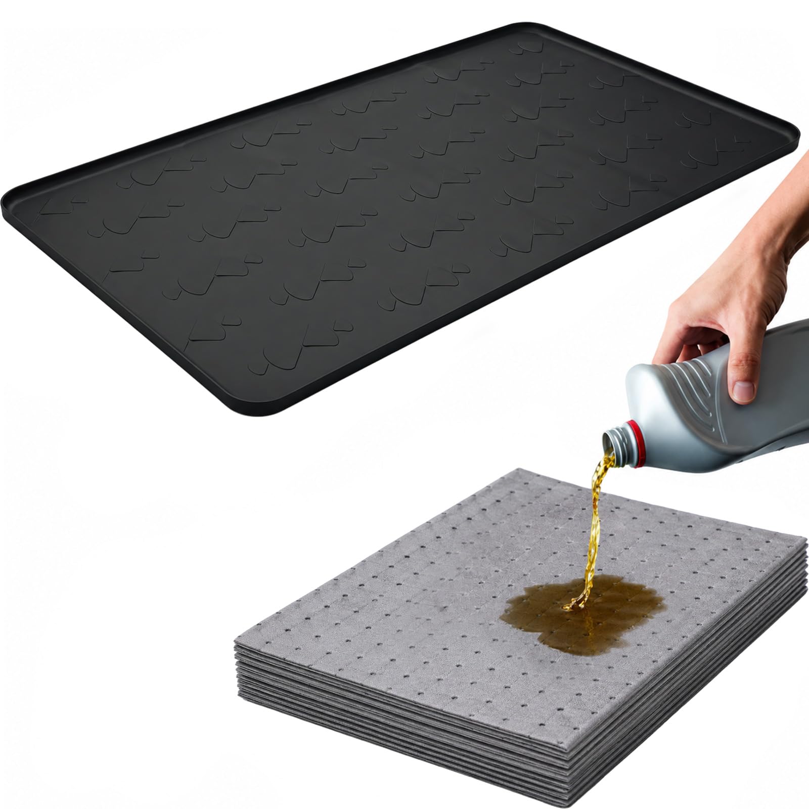 34x22" Silicone Oil Drain Mat with 20 Absorbent Pads for Garage