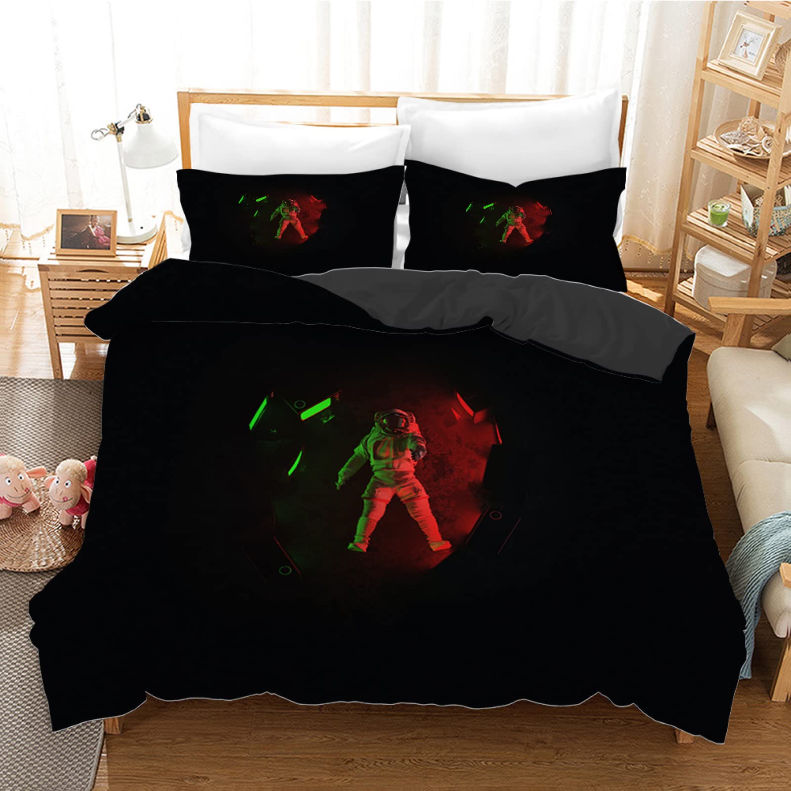 Parure de lit 90x190 enfant aérospatial noir housse couette ado