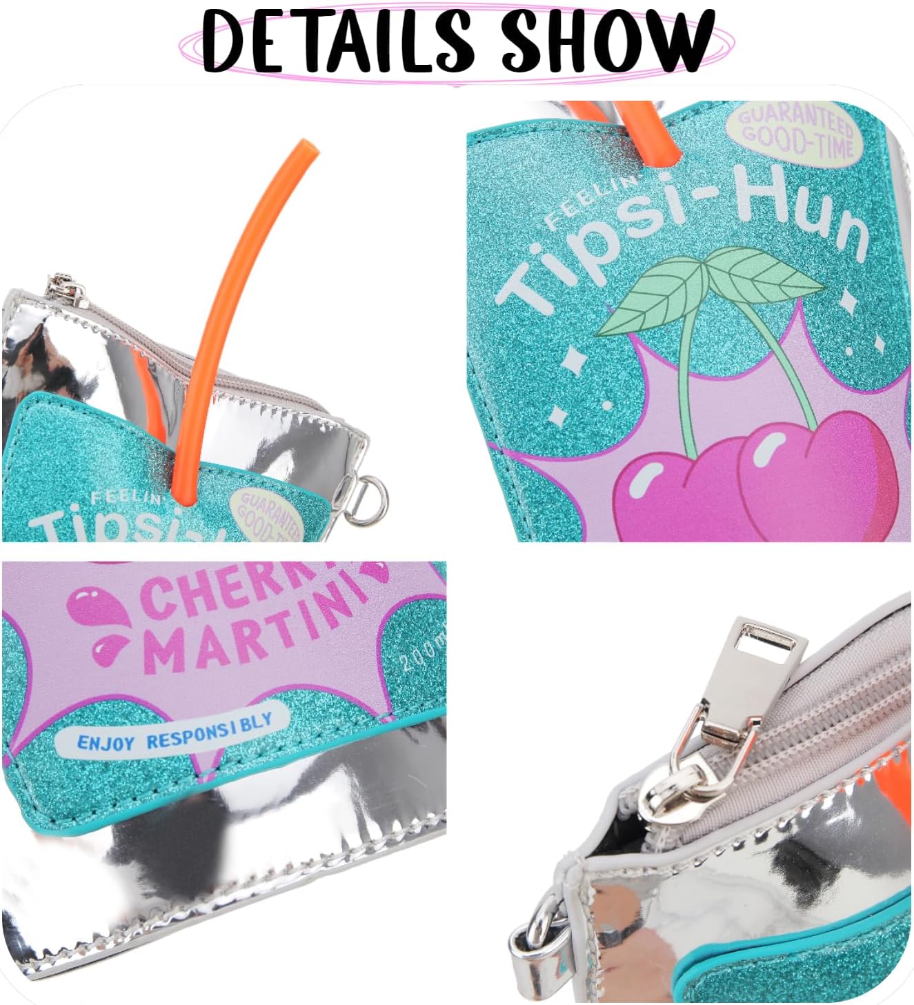 Novelty Cherry Fruit Juice Pouch Novelty Purses and Handbags Mini Crossbody Bag with Adjustable Strap - Image 8