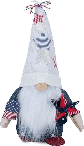 Rae Dunn Americana - Gnomos del 4 de julio Gnomo blanco con sombrero estrellado, paleta de Estados Unidos y molinete Decoración americana Regalos
