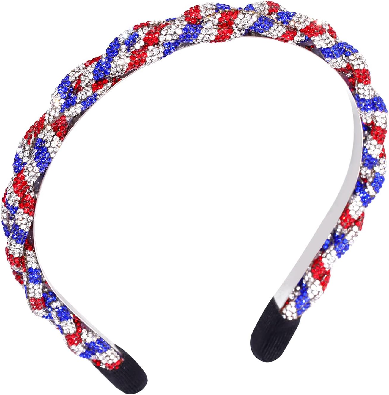 Rhinestone Headbands Patriotic Crystal Red White Blue Stripes Twist Hairband 4th of July Holiday Party Hair Accessories for Women