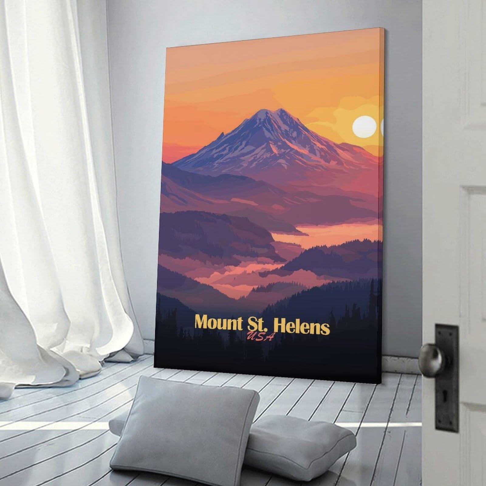 Junmoney Mount St. Helens Sunset Wall Art Print 12x18inch(30x45cm), for Hallway, Entryway Or Landing, A Neat Decor Update for Hallways, for Everyday Interiors