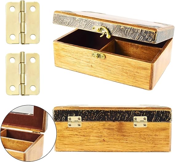300-Piece Jewelry Box Hardware Set, Includes 40 Jewelry Box Hinges 20 Antique Right Latches Hook Hasps 240 Replacement Screws, Small Decorative Hinges for Wooden Box Cabinet (Brass Color)