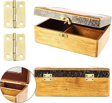 300-Piece Jewelry Box Hardware Set, Includes 40 Jewelry Box Hinges 20 Antique Right Latches Hook Hasps 240 Replacement Screws, Small Decorative Hinges for Wooden Box Cabinet (Brass Color)
